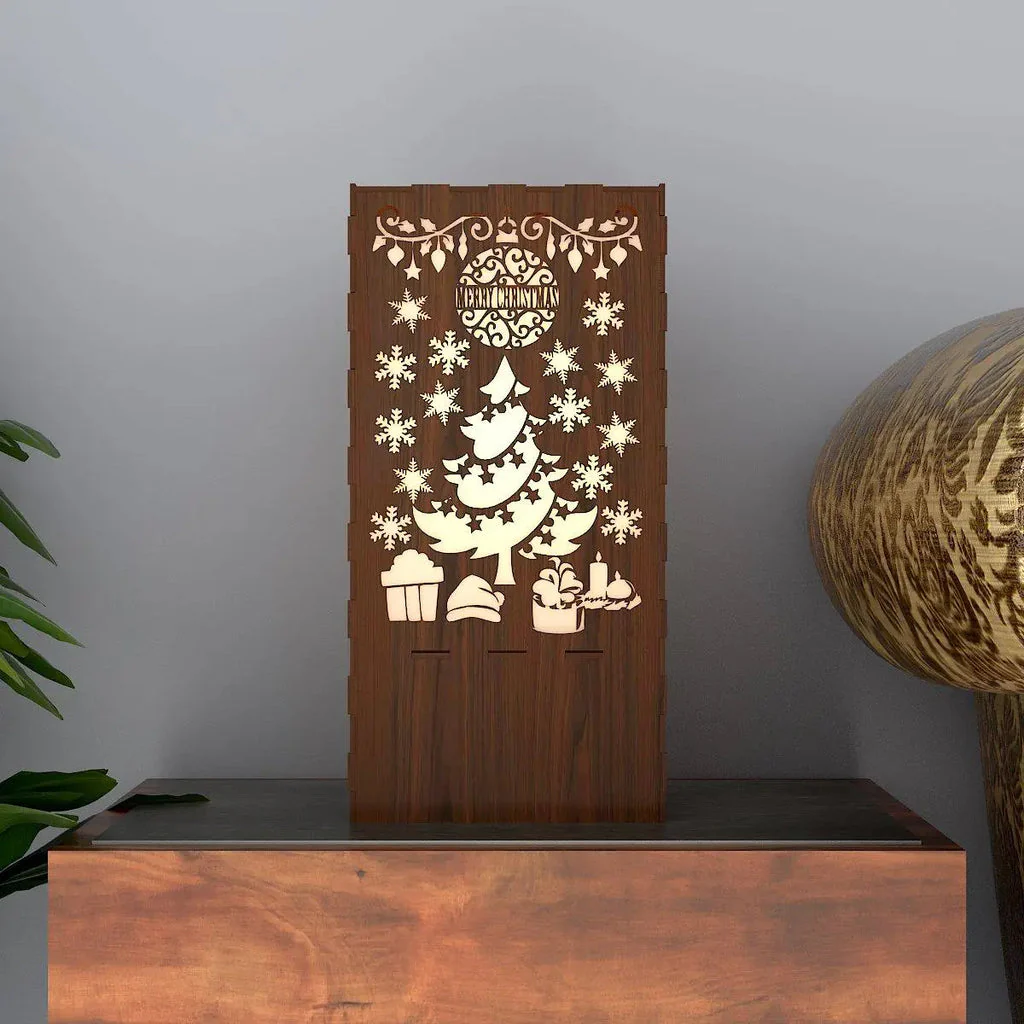 Christmas Scene Design Wooden Night Light Table Lamp For Home Decor | Living Room - Image 2