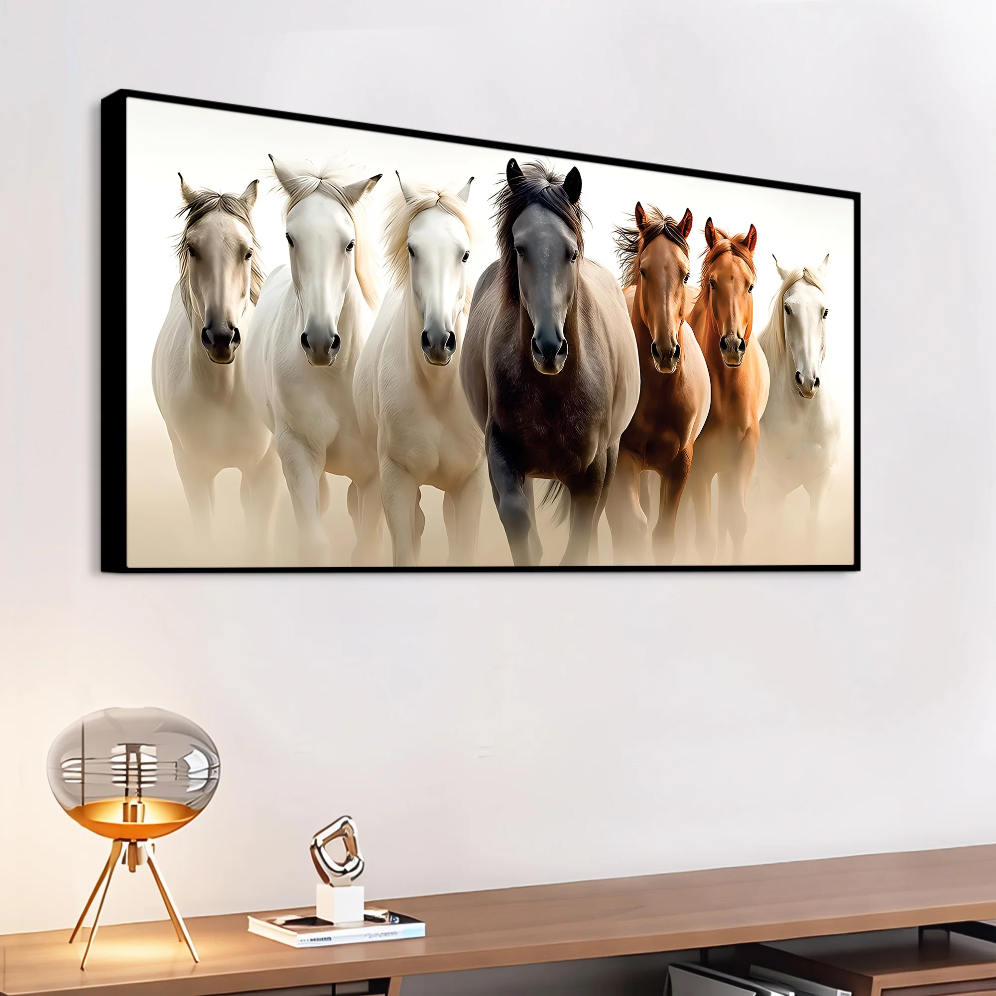 Cinematic view of Seven Horses Running Canvas Wall Painting - Image 4