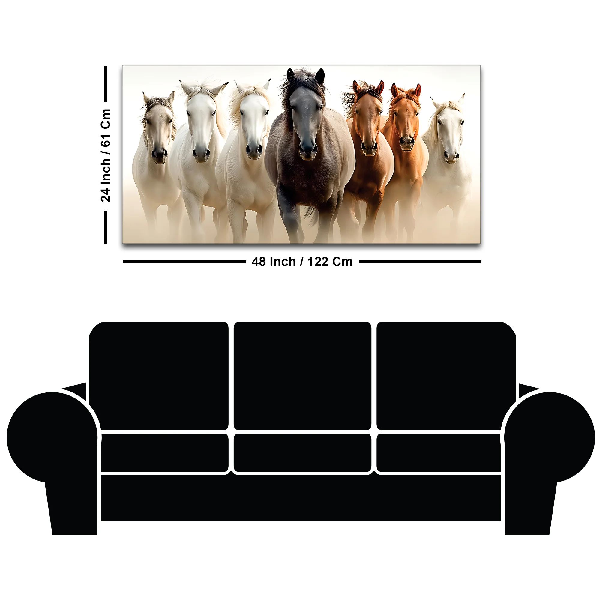 Cinematic view of Seven Horses Running Canvas Wall Painting - Image 8