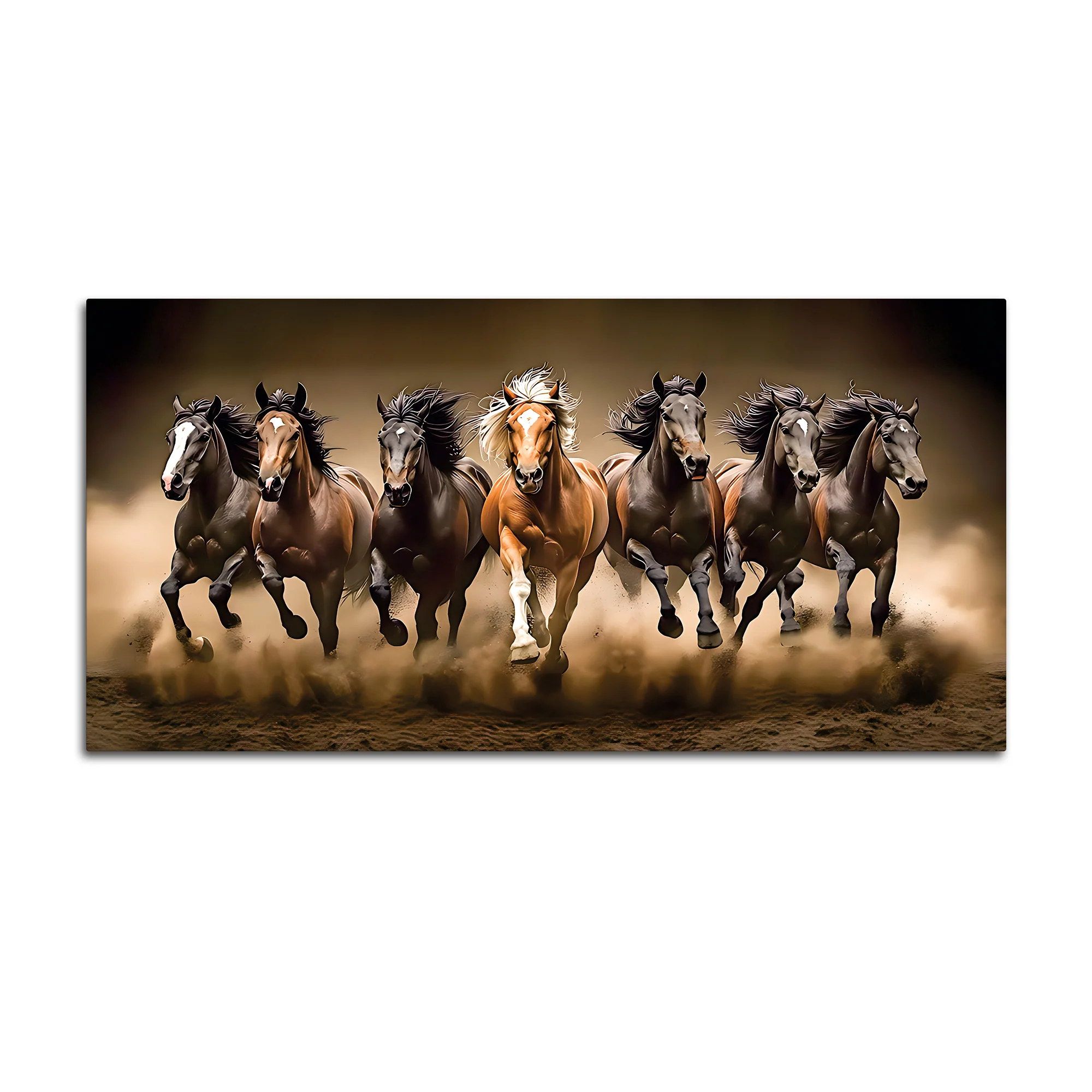 Cinematic view of Seven Running Horses Canvas Wall Painting - Image 7