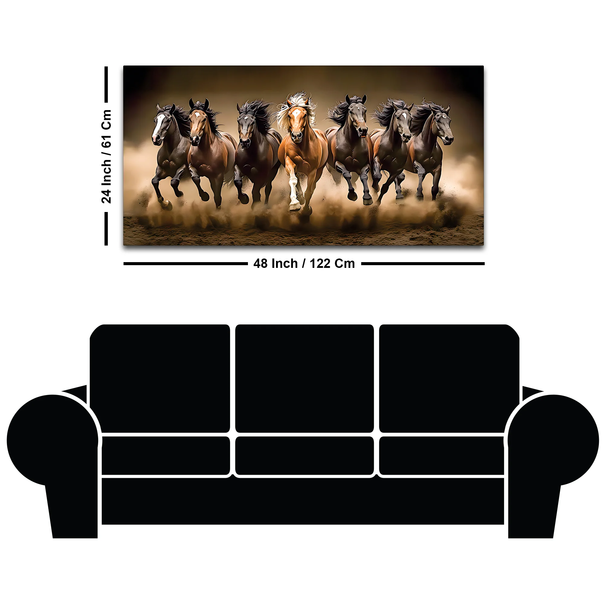 Cinematic view of Seven Running Horses Canvas Wall Painting - Image 8