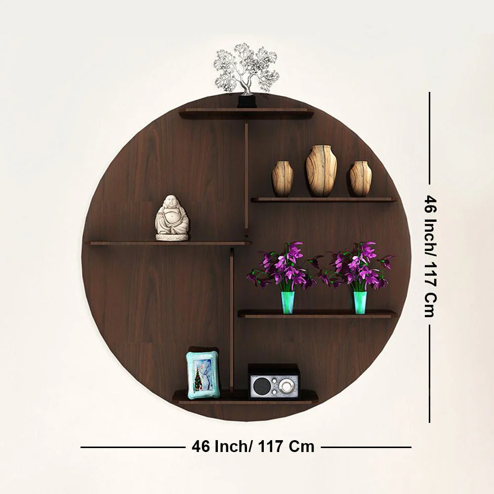 Circle Shape Dark Backlit Designer Wooden Wall Shelf / Book Shelf / Night Light, Walnut Finish - Image 6