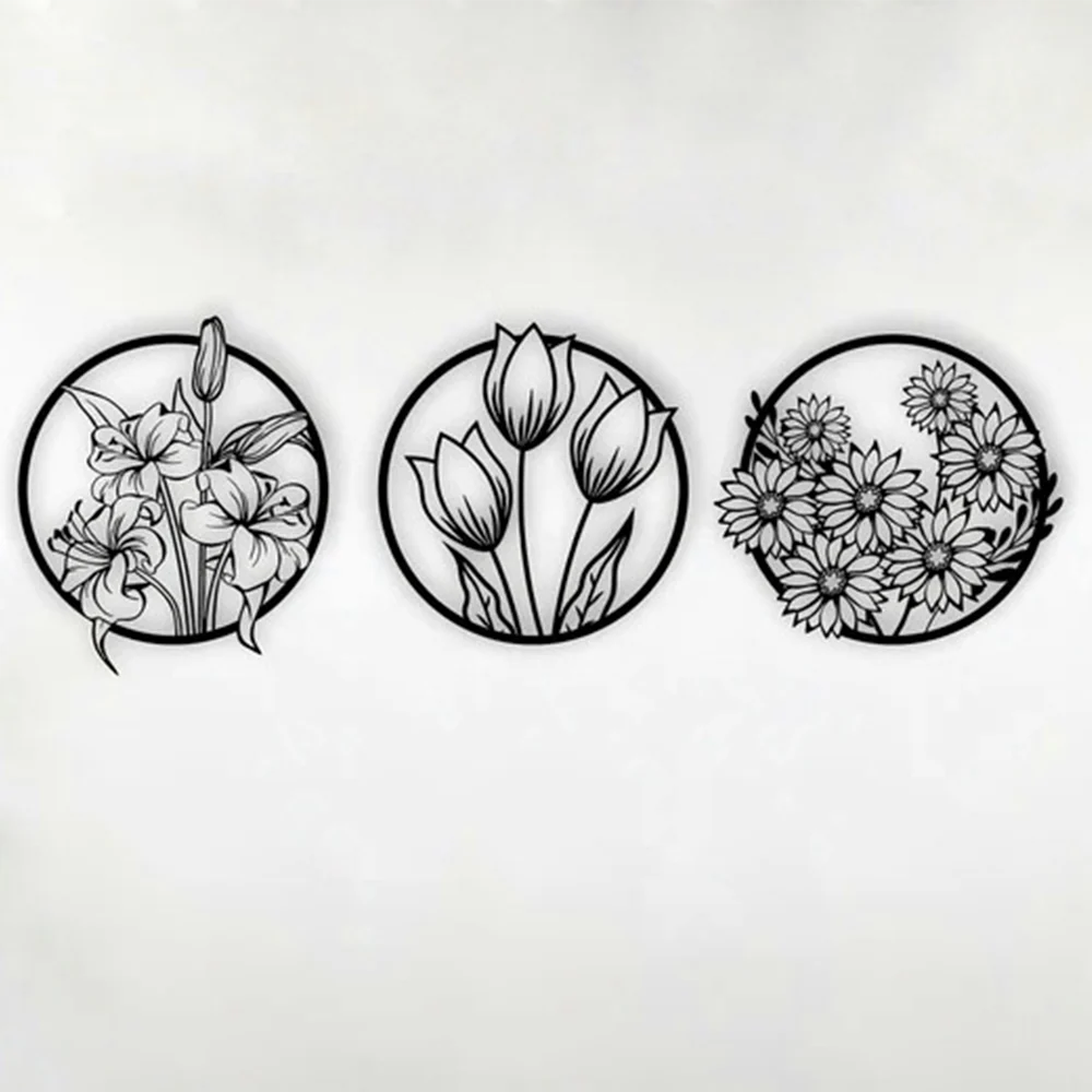Circular Flora Collection Silhouette Metal Art Wall Decor - Image 2