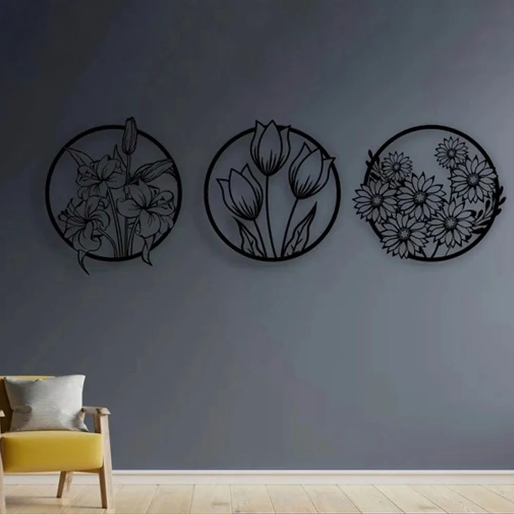 Circular Flora Collection Silhouette Metal Art Wall Decor - Image 3
