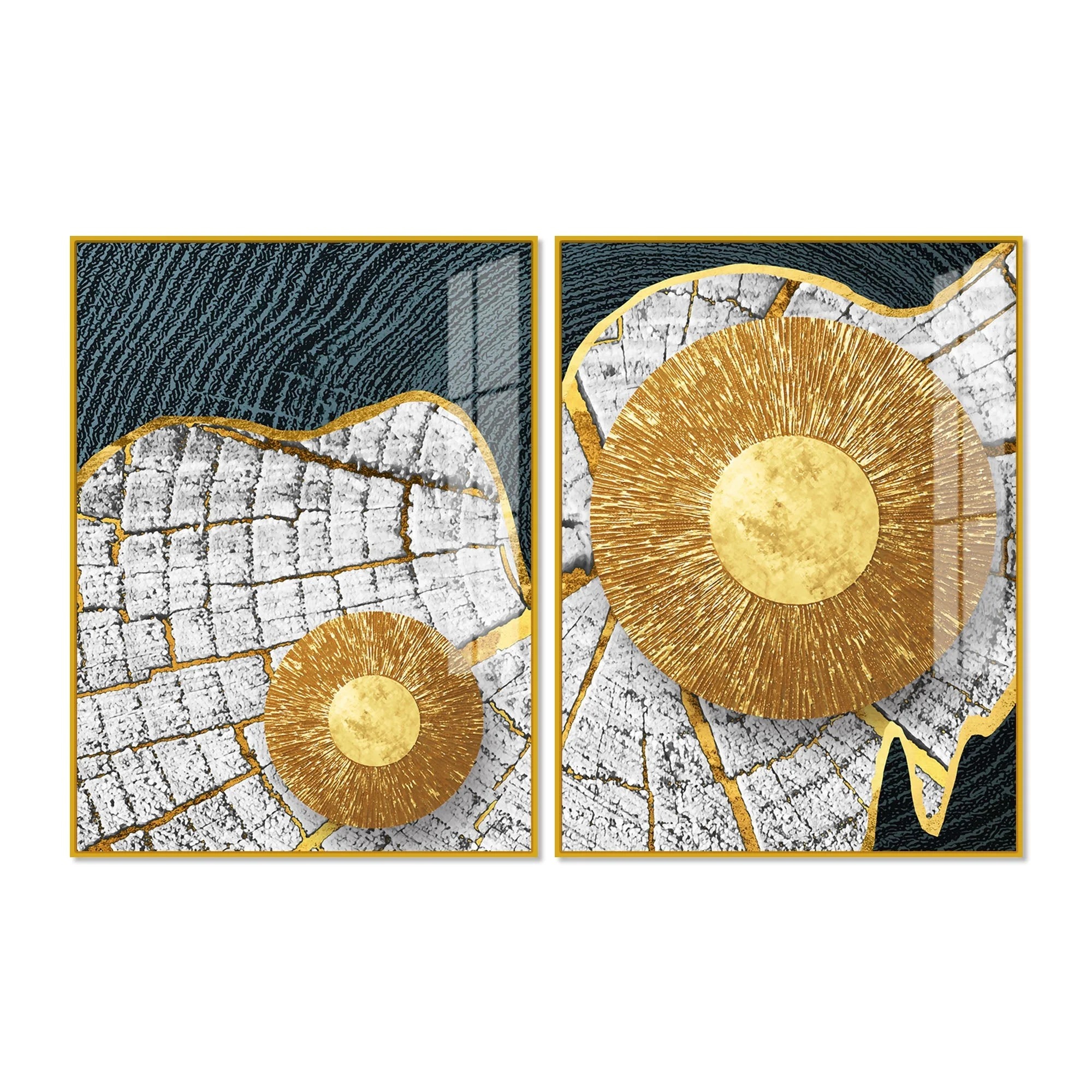 Circular Golden Pattern Acrylic Floating Wall Painting Set of 2 - Image 5