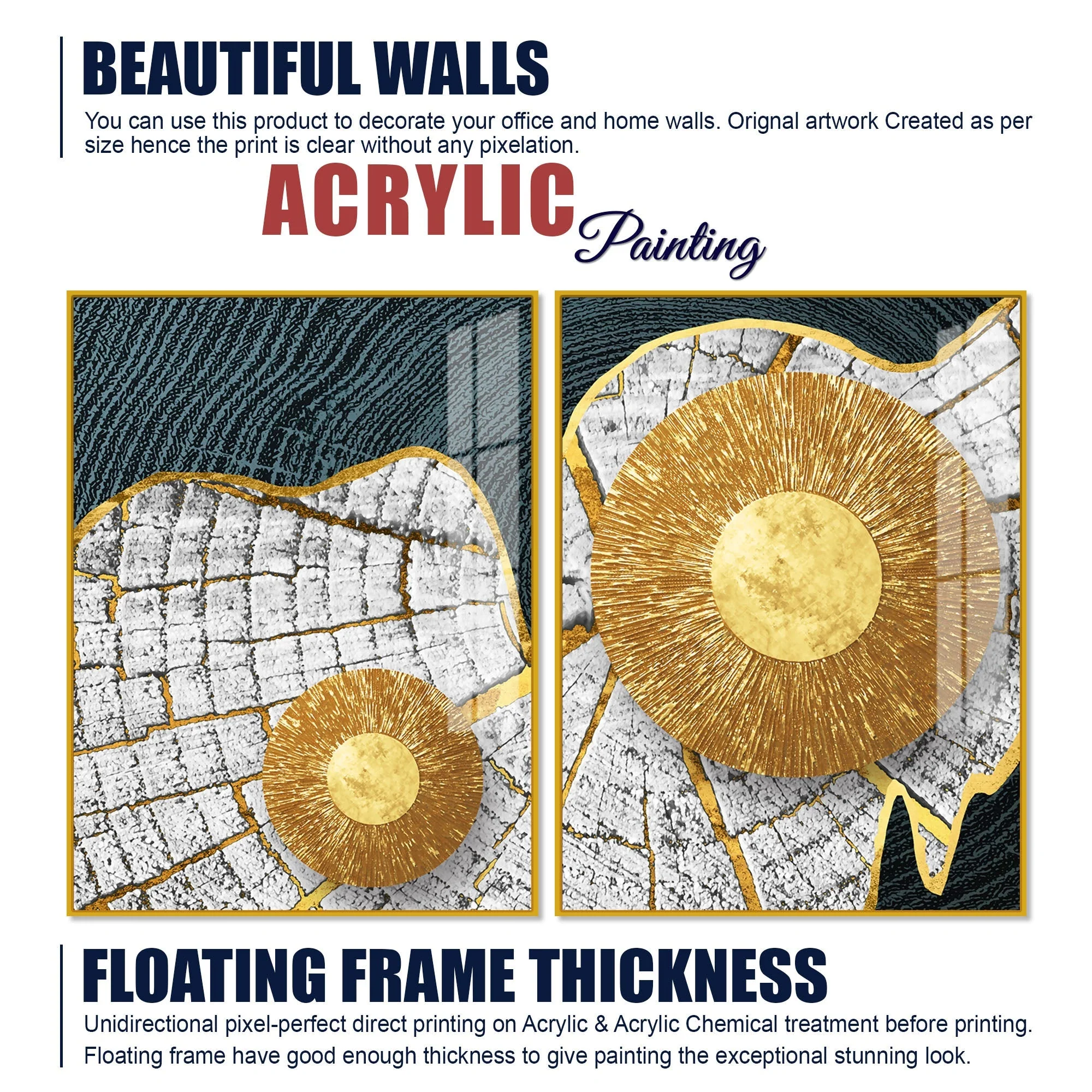 Circular Golden Pattern Acrylic Floating Wall Painting Set of 2 - Image 6
