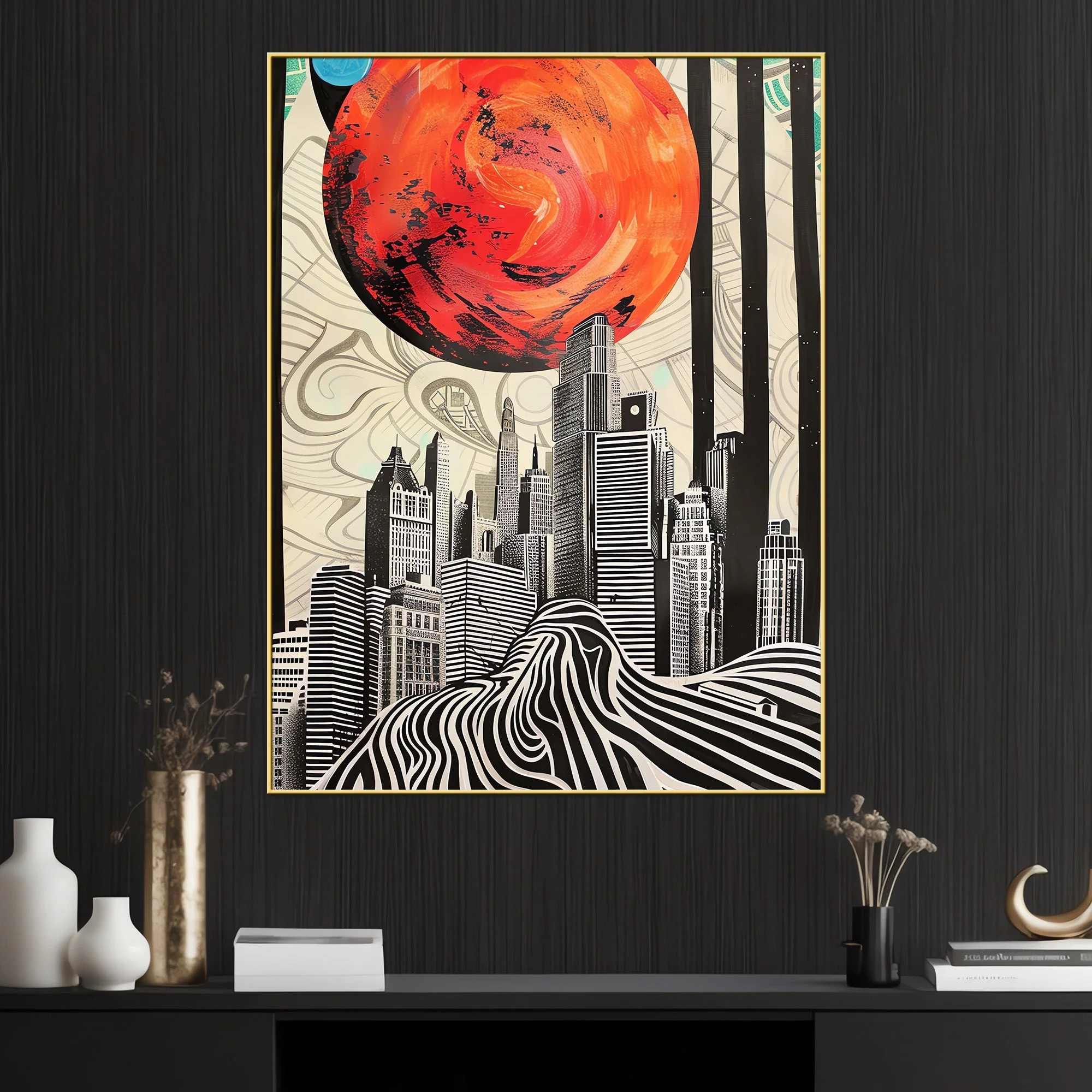 City Silhouettes At Dawn Cotton Canvas Wall Painting - Image 2