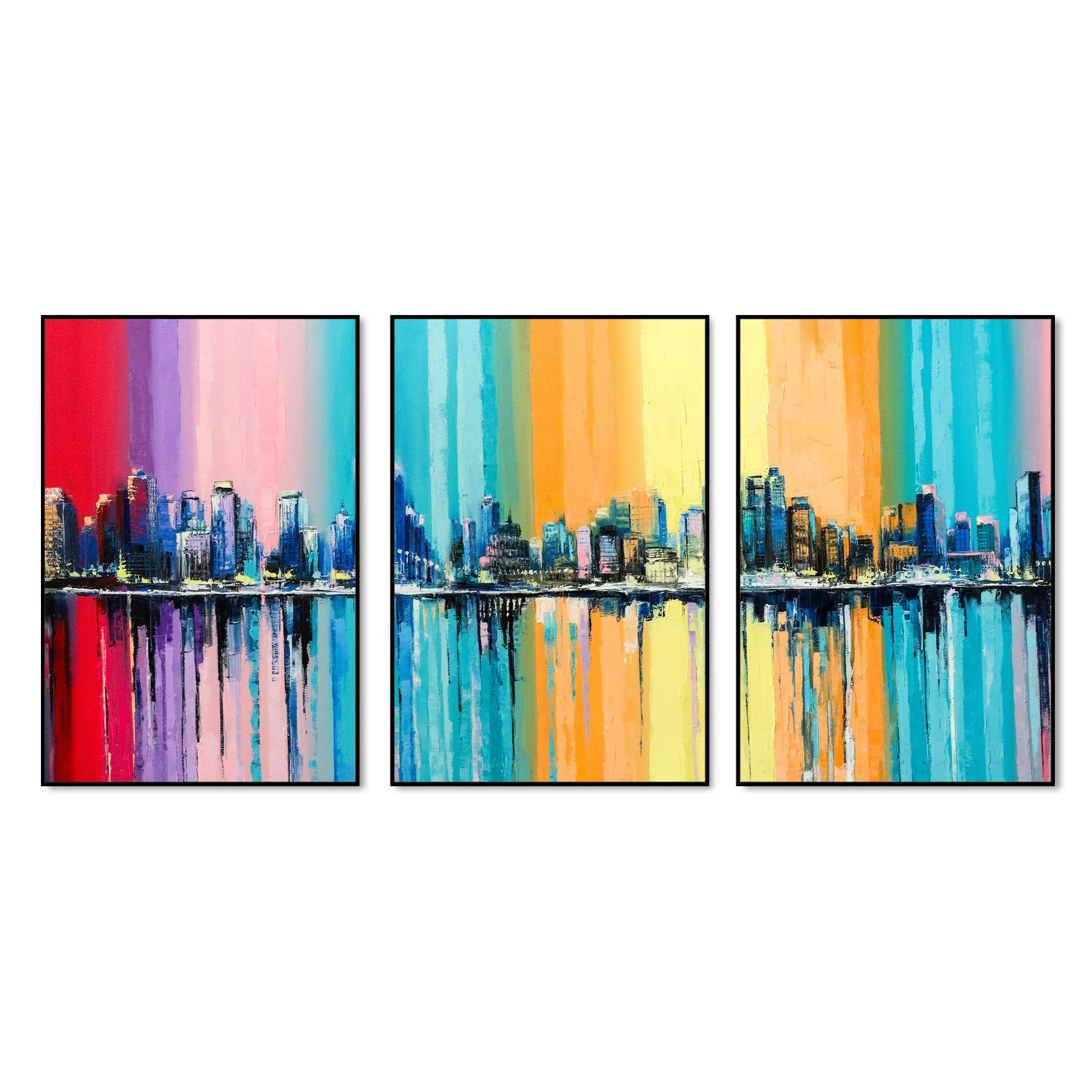 City Skyline Floating Canvas Wall Painting Set of Three - Image 4