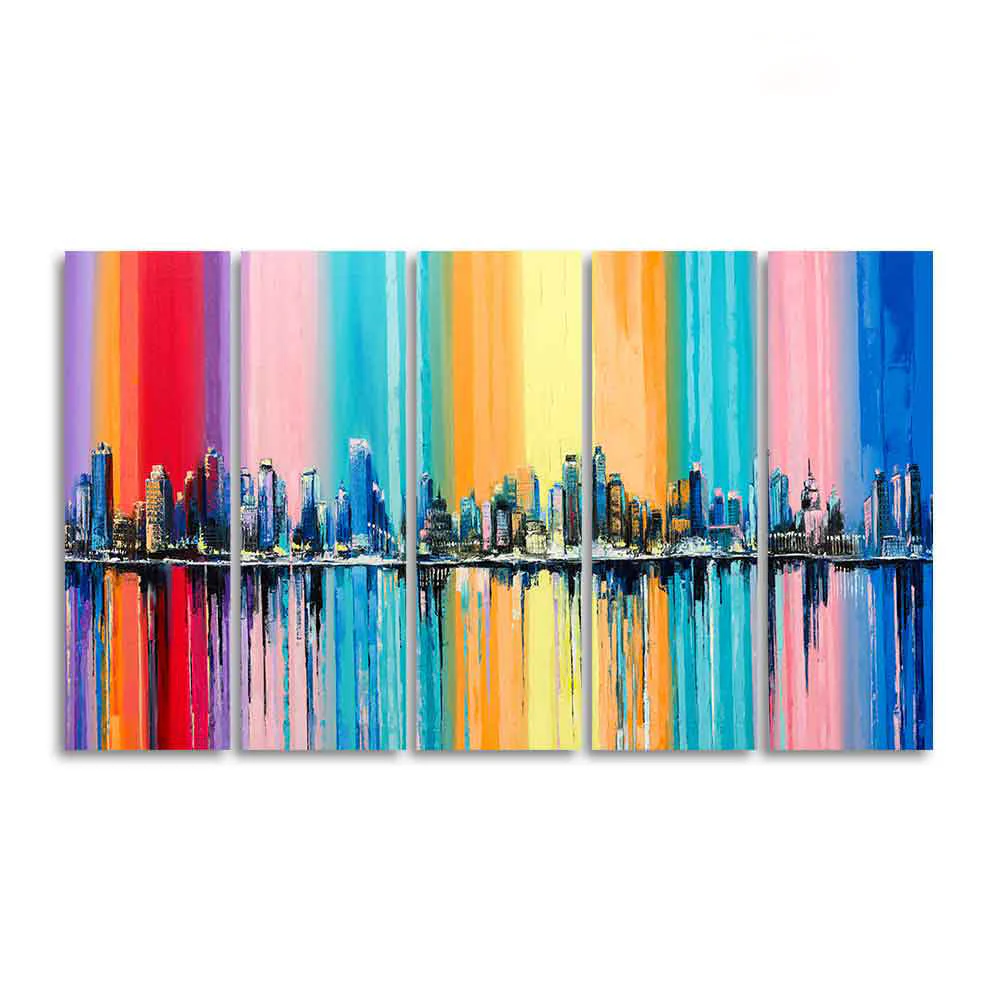 City Skyline Premium Canvas Wall Painting Set of Five - Image 4