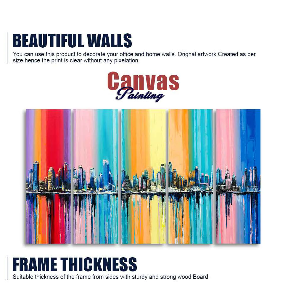 City Skyline Premium Canvas Wall Painting Set of Five - Image 5