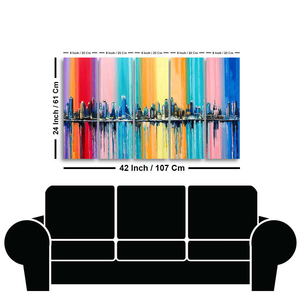 City Skyline Premium Canvas Wall Painting Set of Five - Image 6