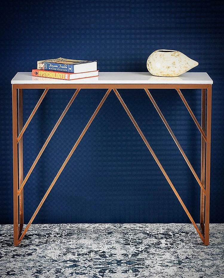 Classic Design Console Table White Rectangular Shape with Copper Metal Finish - Image 2