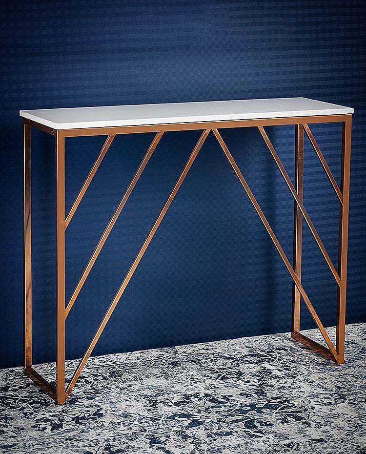 Classic Design Console Table White Rectangular Shape with Copper Metal Finish - Image 4