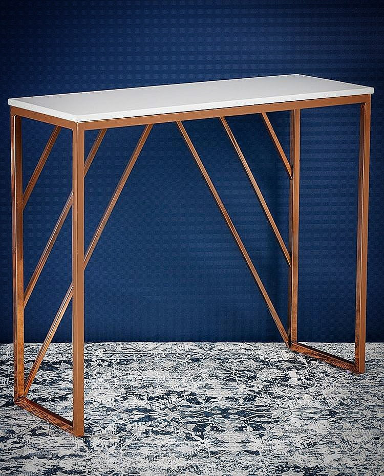 Classic Design Console Table White Rectangular Shape with Copper Metal Finish - Image 5