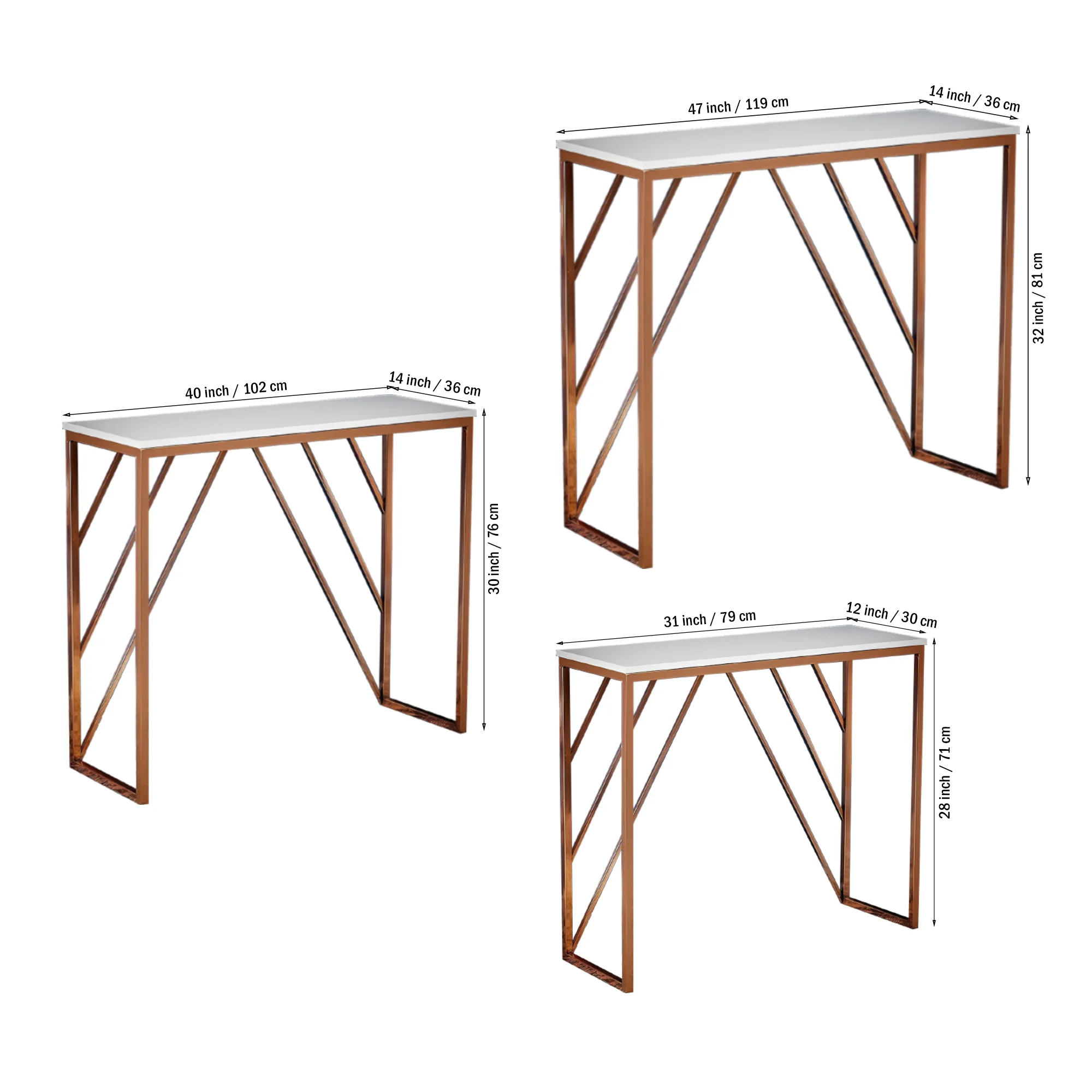 Classic Design Console Table White Rectangular Shape with Copper Metal Finish - Image 6