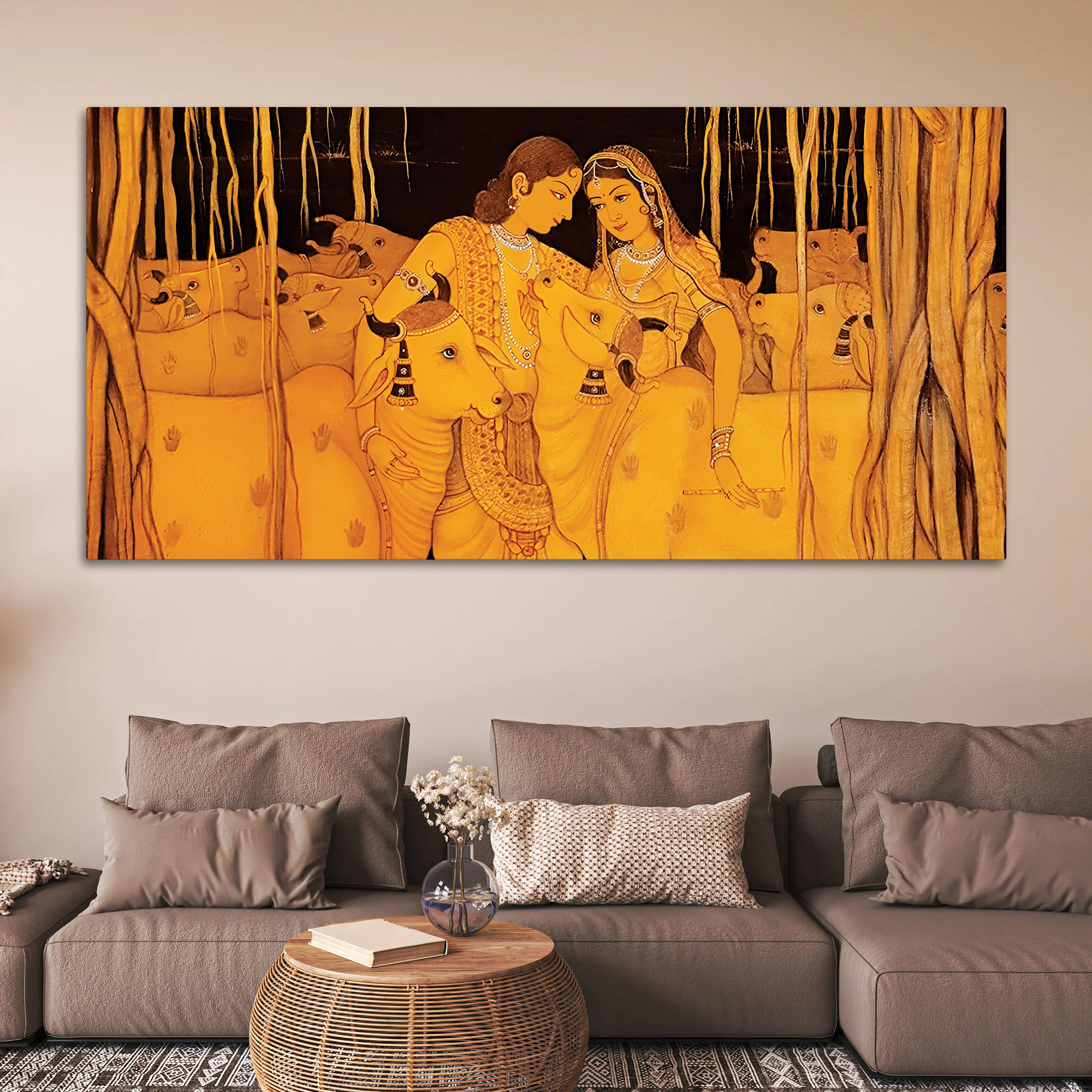 Classic Golden Tone Radha Krishna Pichwai Wall Painting - Image 3