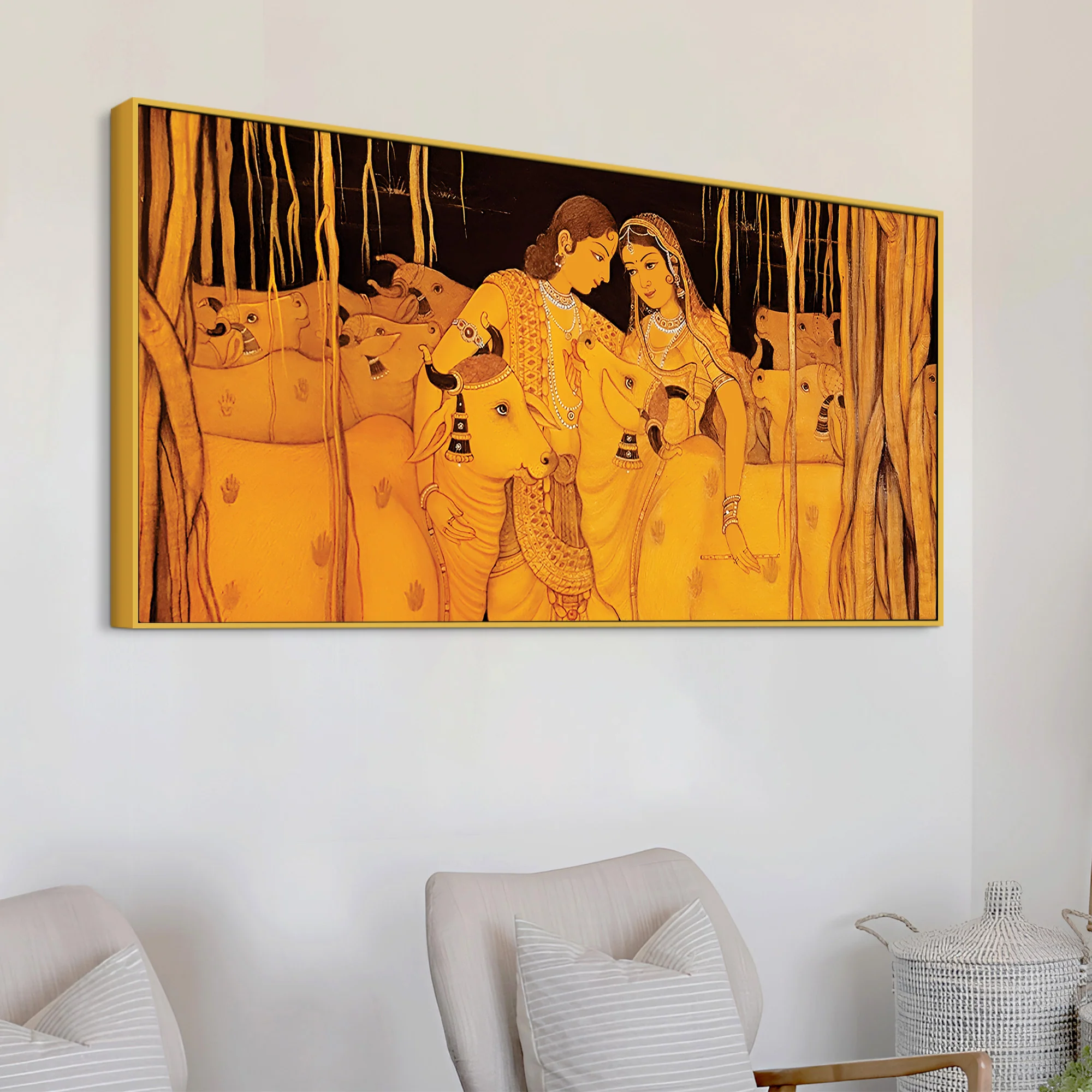 Classic Golden Tone Radha Krishna Pichwai Wall Painting - Image 4