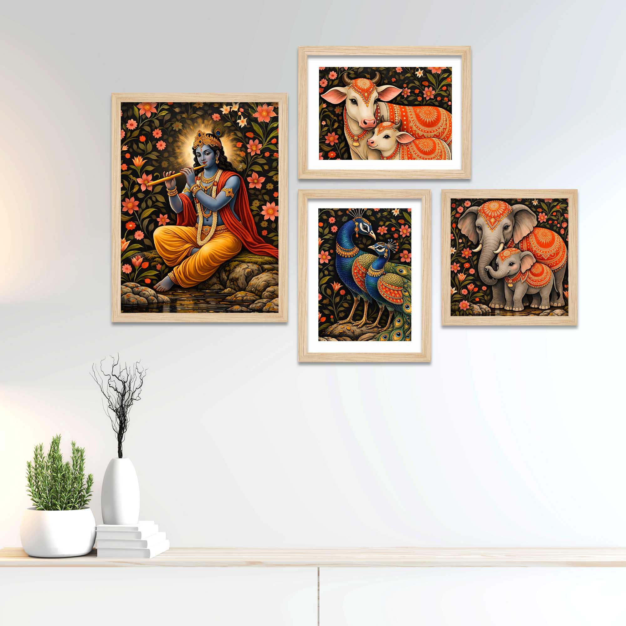 Classic Indian Spiritual Decor Wall Frame Set of Four - Image 2