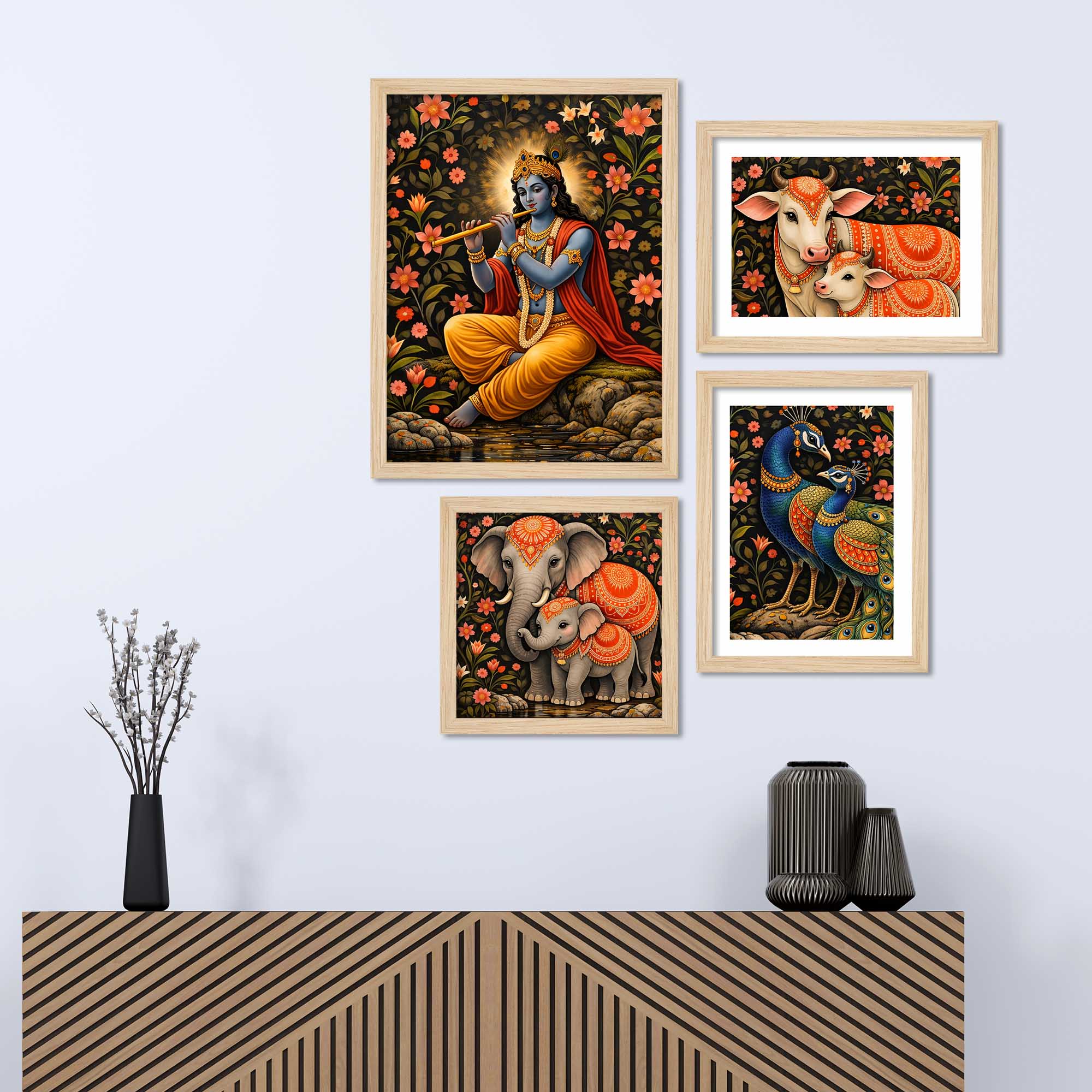 Classic Indian Spiritual Decor Wall Frame Set of Four - Image 3