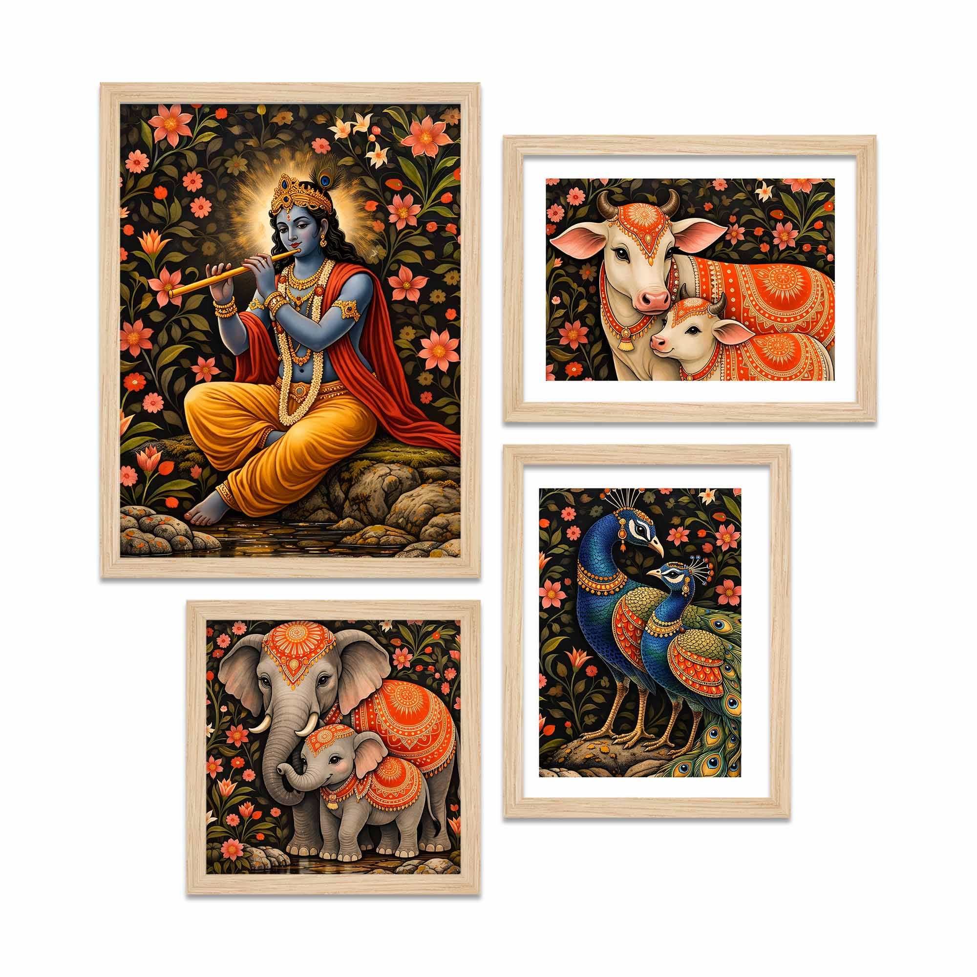 Classic Indian Spiritual Decor Wall Frame Set of Four - Image 4