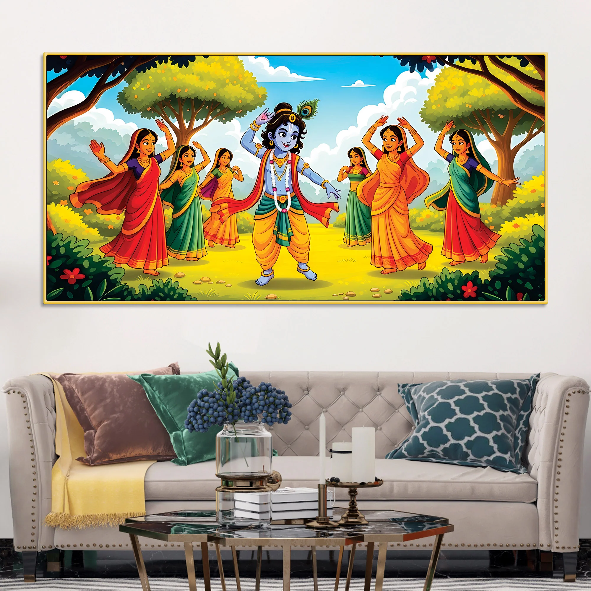 Classic Krishna Gopi Raas Leela Painting for Living Room & Hall - Image 2