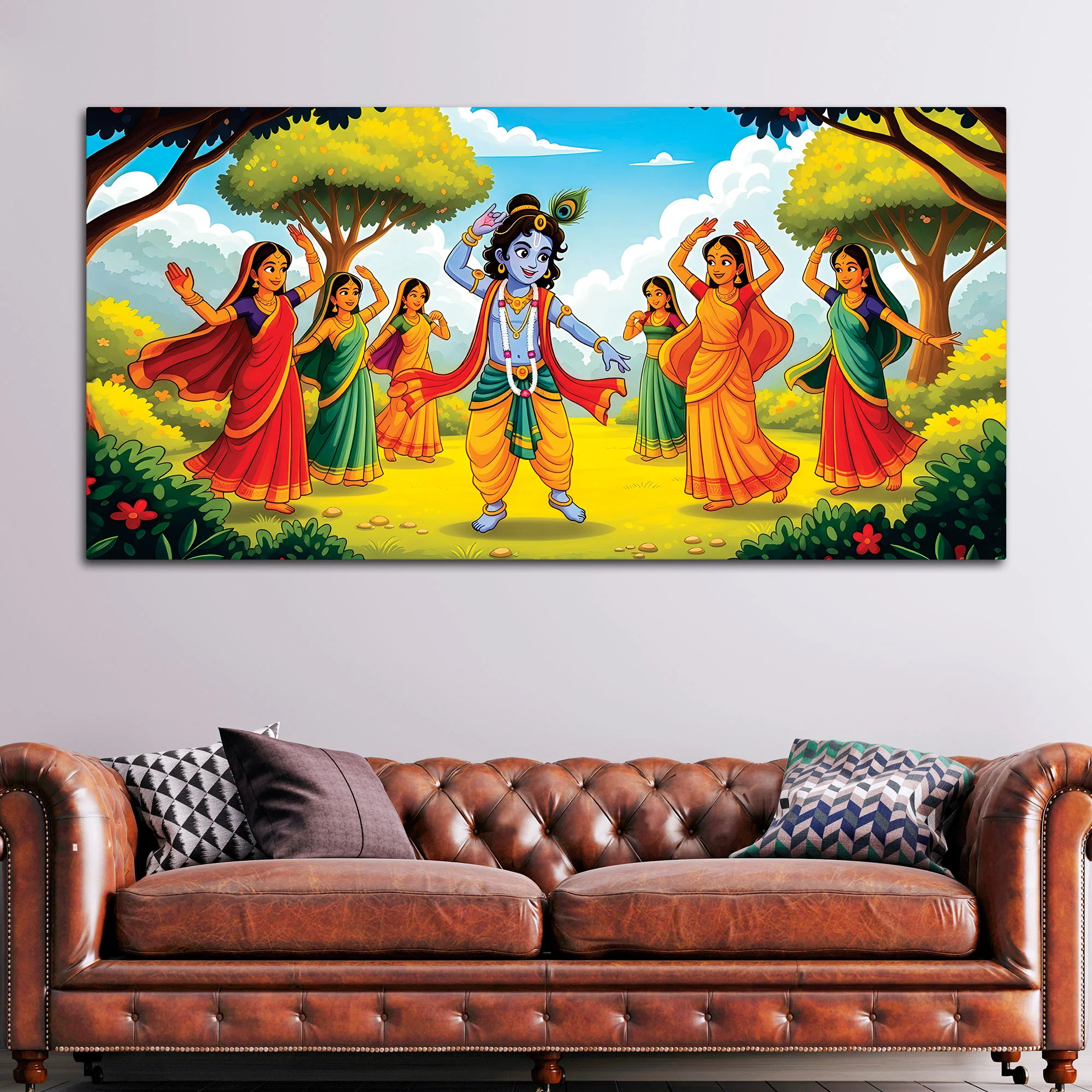Classic Krishna Gopi Raas Leela Painting for Living Room & Hall - Image 3