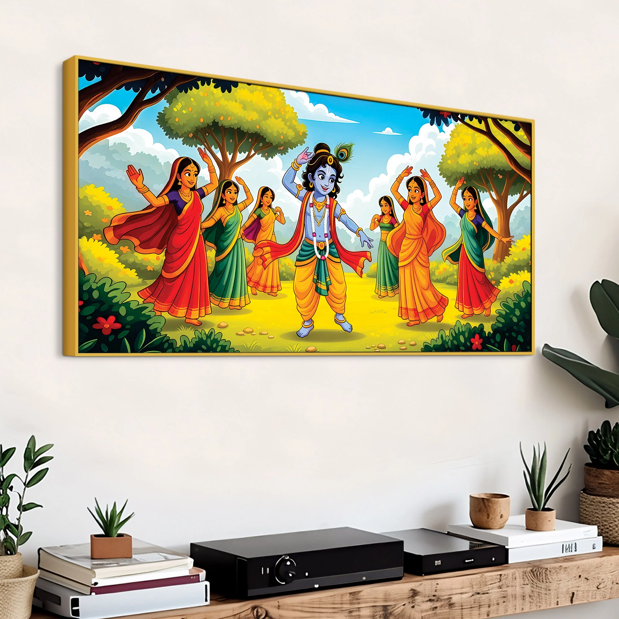 Classic Krishna Gopi Raas Leela Painting for Living Room & Hall - Image 5