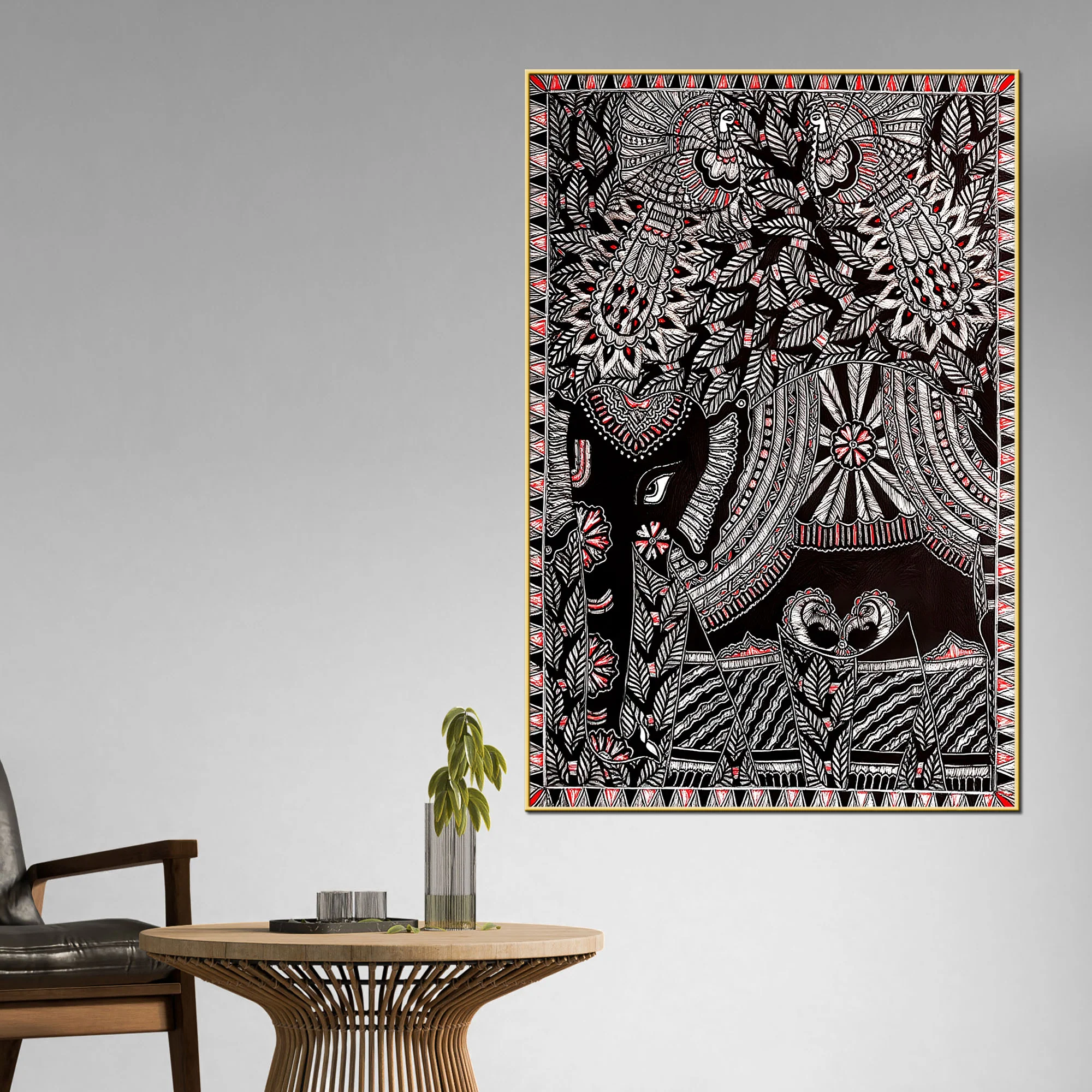 Classic Madhubani Canvas Painting for Artistic Indian Home Decor - Image 2