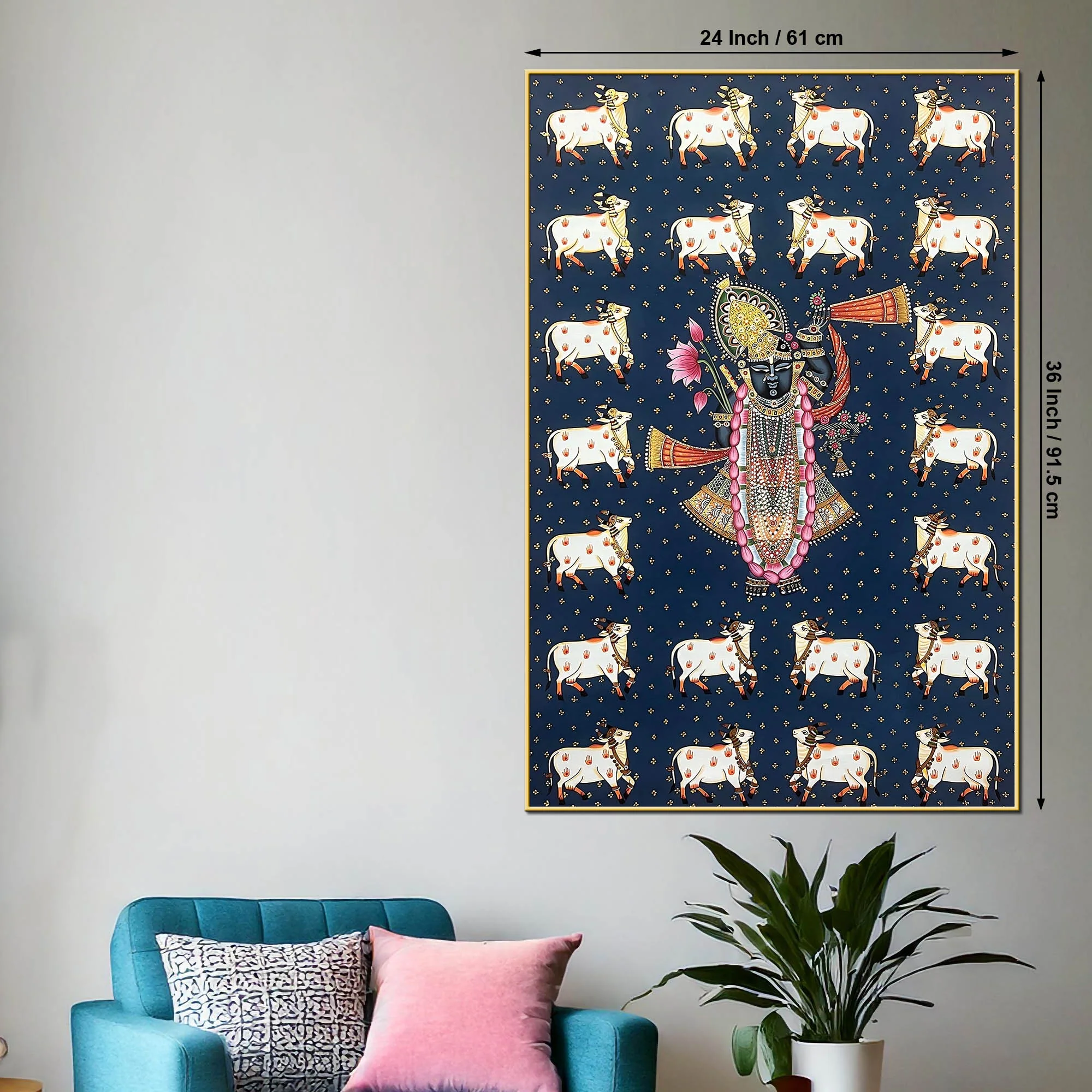 Classic Nathdwara Shreenathji Cow Theme Pichwai Canvas Wall Painting for Home - Image 5