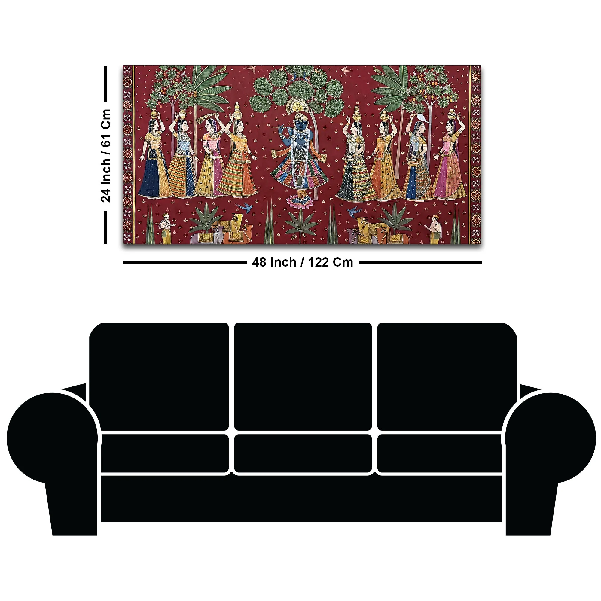 Classic Nathdwara Style Shri Krishna Raas Leela Pichwai Canvas Wall Painting - Image 8
