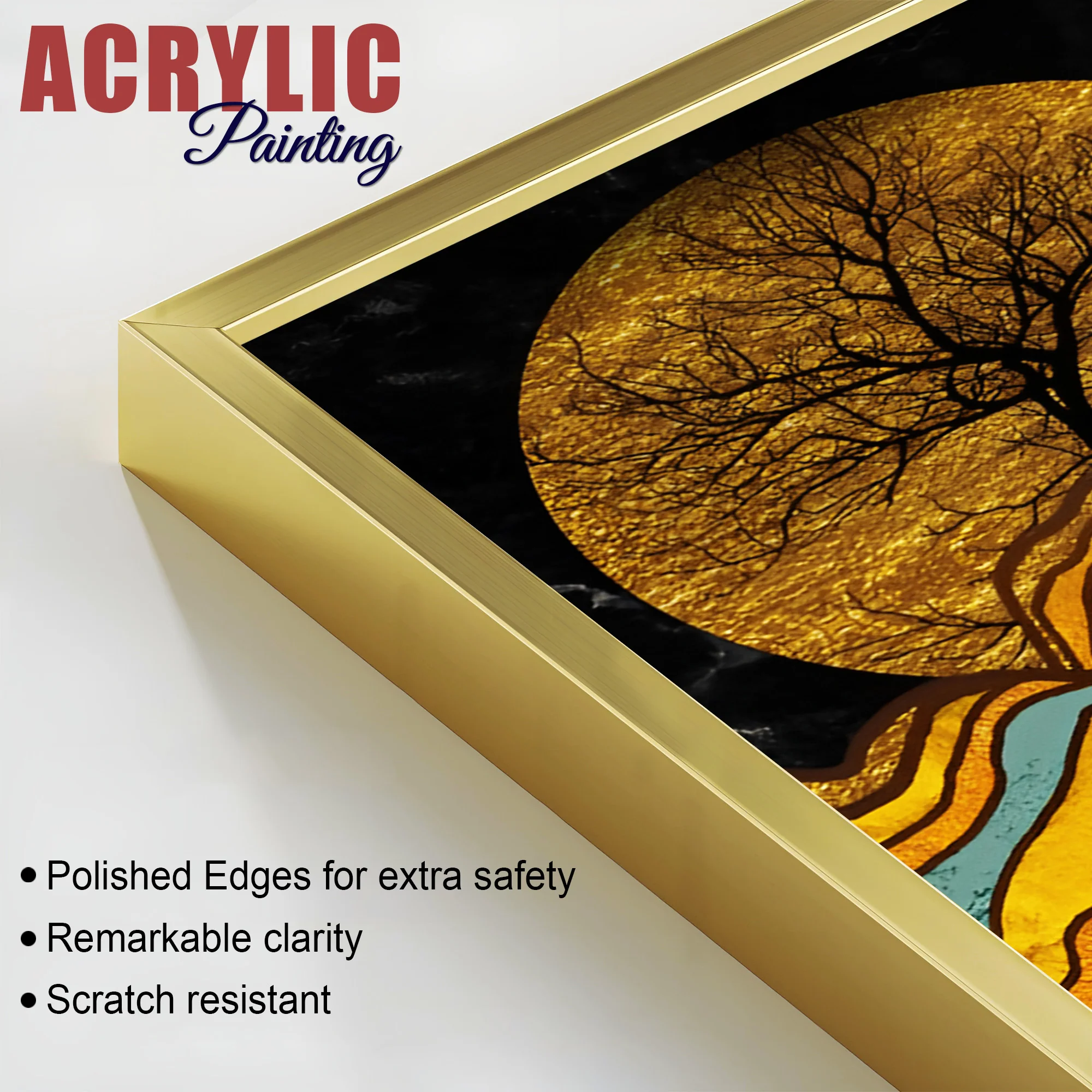 Classic Nature Art with Golden Textured Acrylic Art Floating Wall Painting Set of 2 - Image 6