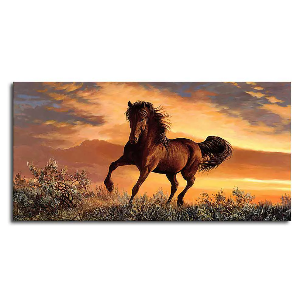 Classic Premium Quality Wall Painting of Brown Horse in Sunset - Image 4