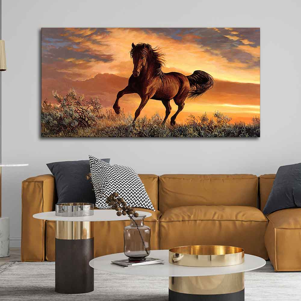 Classic Premium Quality Wall Painting of Brown Horse in Sunset - Image 5
