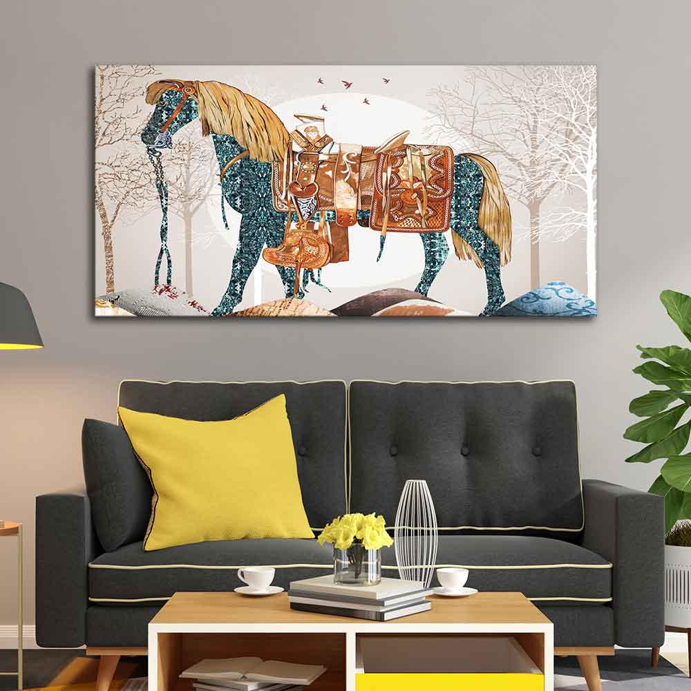 Classic Premium Quality Wall Painting of Patterned Horse - Image 2