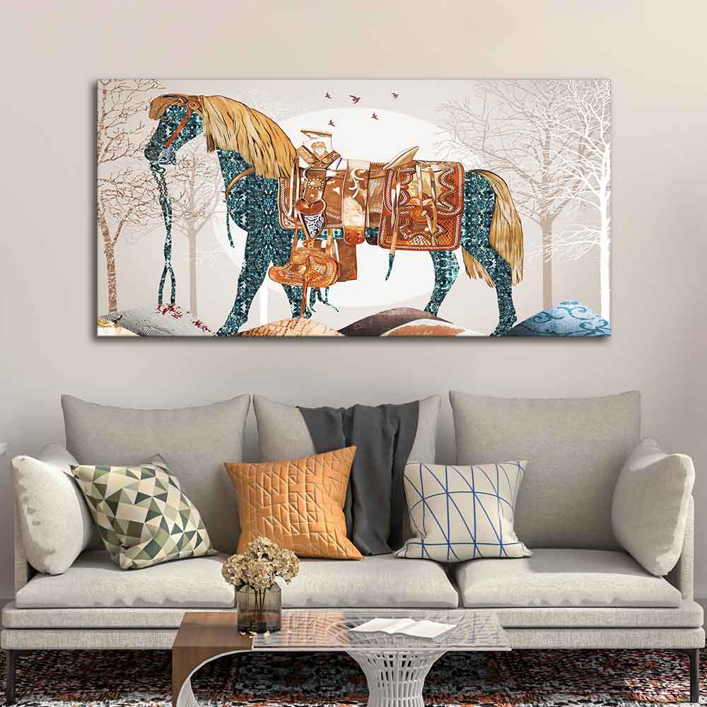 Classic Premium Quality Wall Painting of Patterned Horse - Image 3