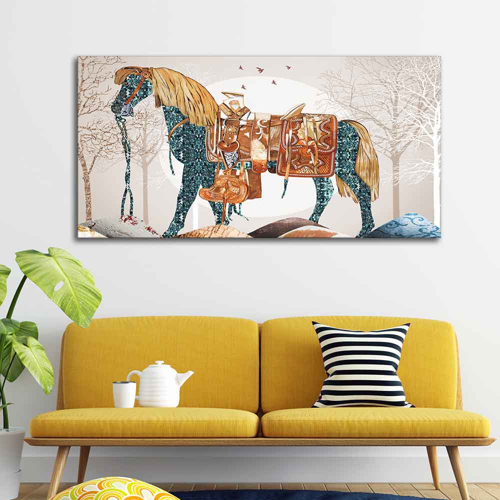 Classic Premium Quality Wall Painting of Patterned Horse - Image 5