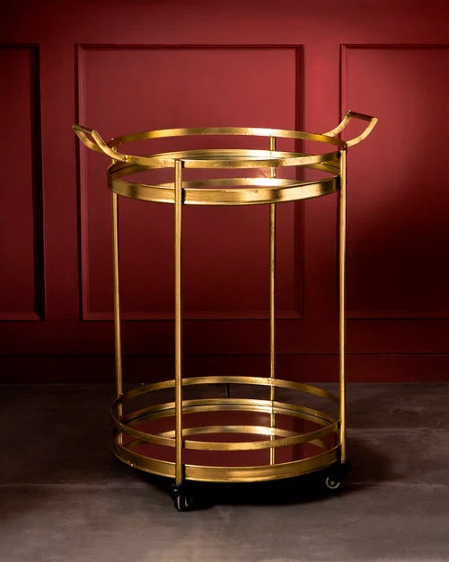 Classic Round Gold Bar Cart with Dual Handles - Image 5