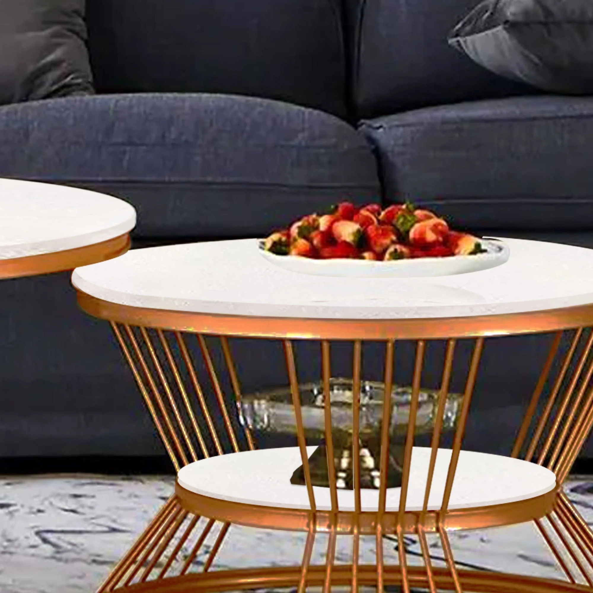 Classic Style Complementing Copper Coffee Table Set of 2 - Image 3