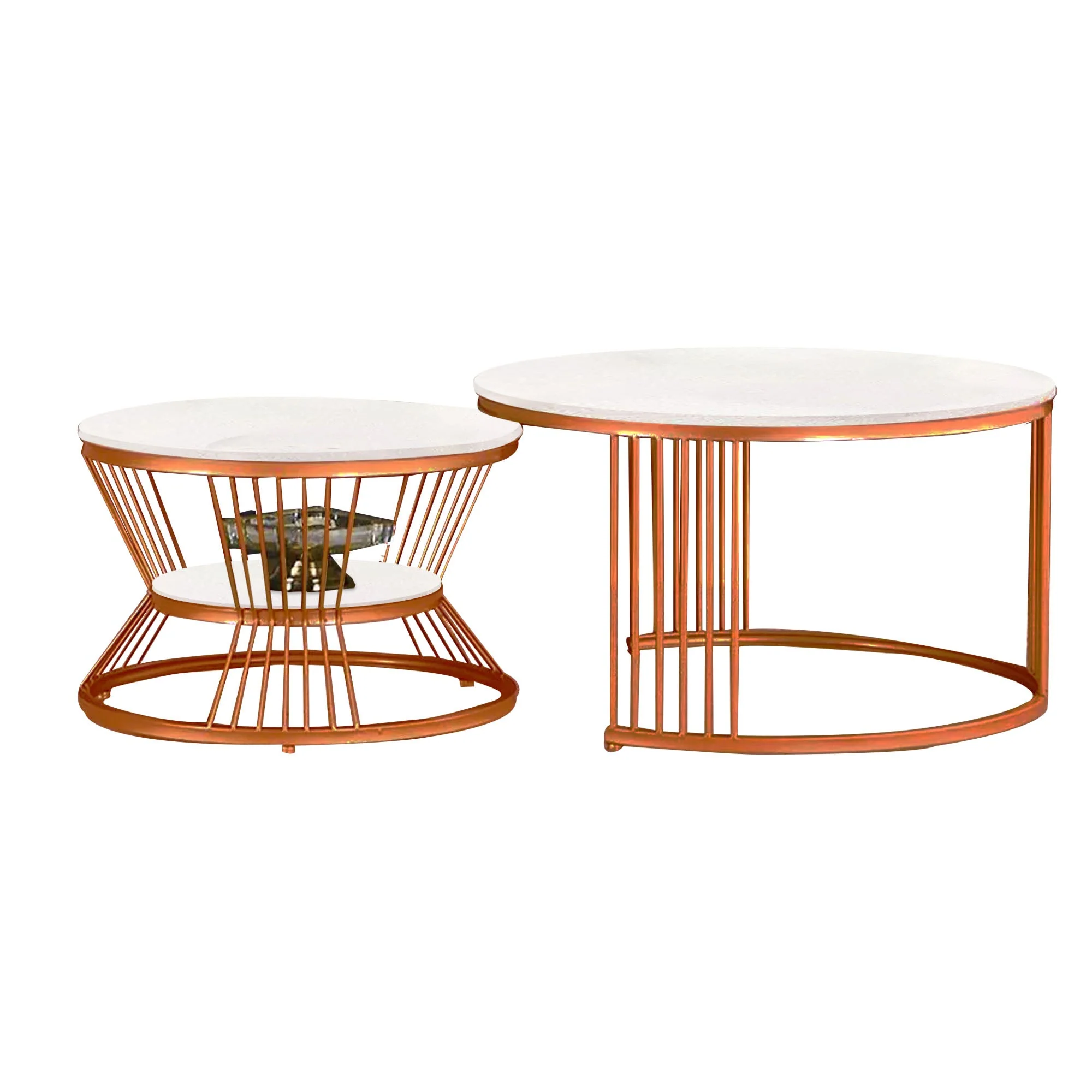 Classic Style Complementing Copper Coffee Table Set of 2 - Image 4