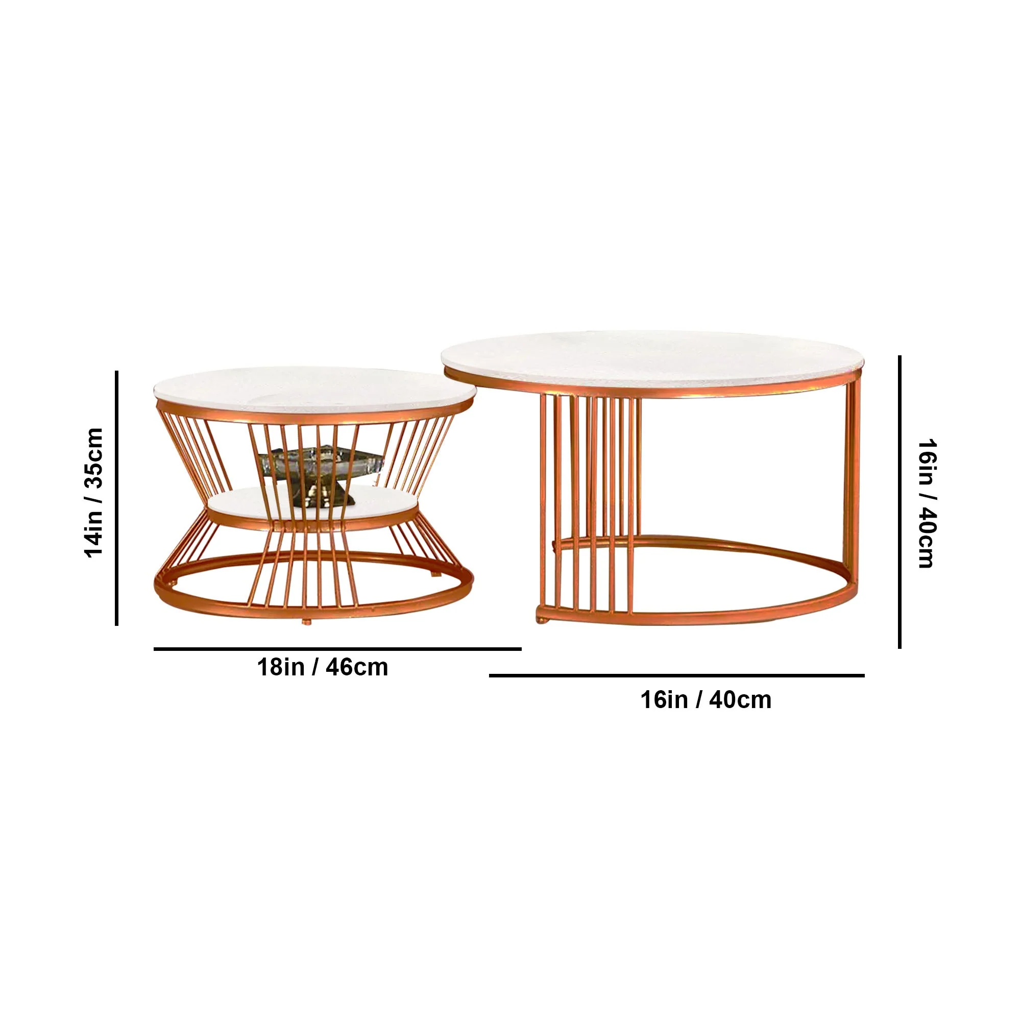 Classic Style Complementing Copper Coffee Table Set of 2 - Image 5