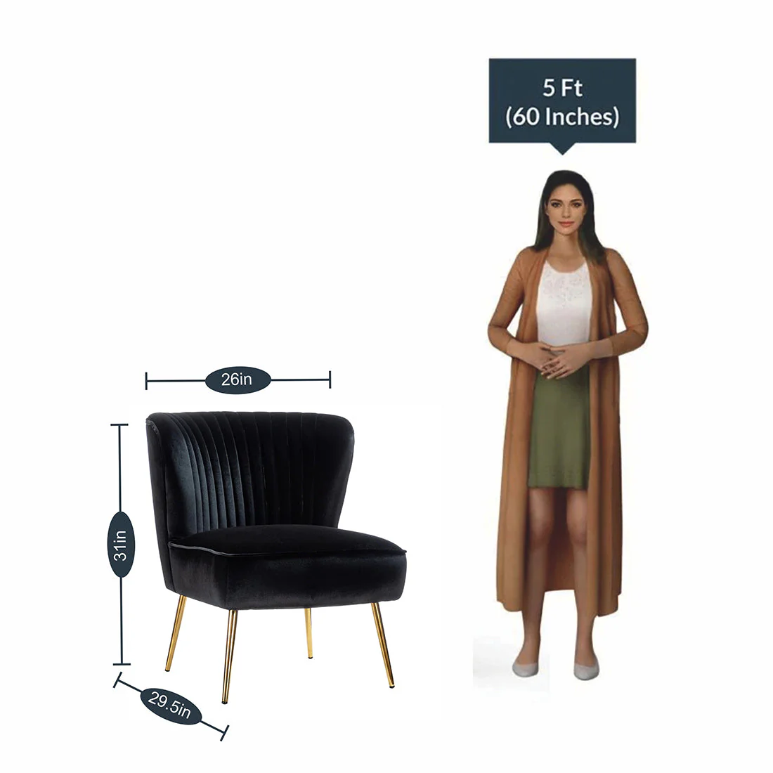 Classic Style Curved Back Black Velvet Accent Chair - Image 8