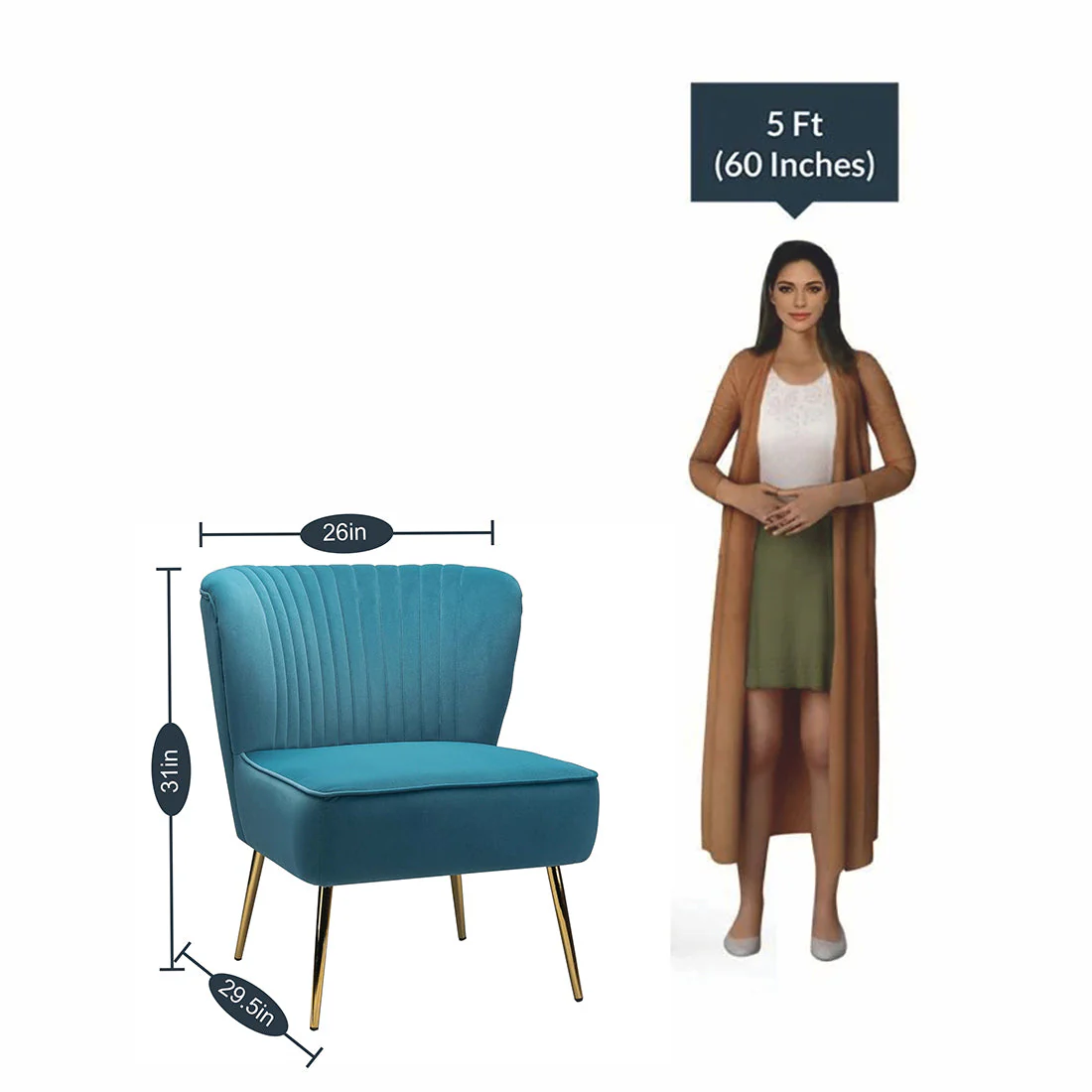 Classic Style Curved Back Blue Velvet Lounge Chair - Image 9