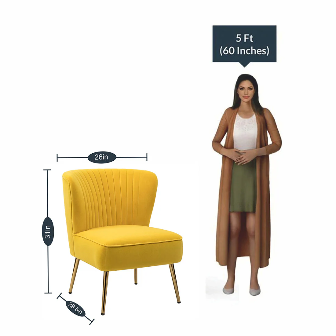 Classic Style Curved Back Yellow Velvet Accent Chair - Image 8