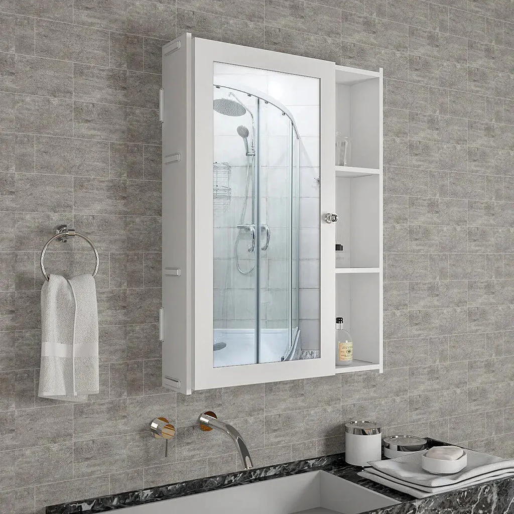 Classic Style White Finish Wooden Bathroom Mirror Cabinet with 5 Spacious Shelves - Image 2