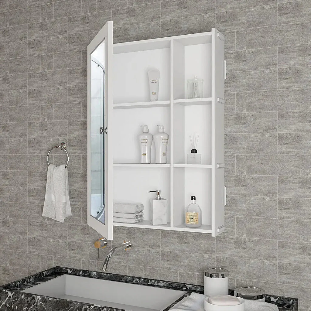 Classic Style White Finish Wooden Bathroom Mirror Cabinet with 5 Spacious Shelves - Image 3