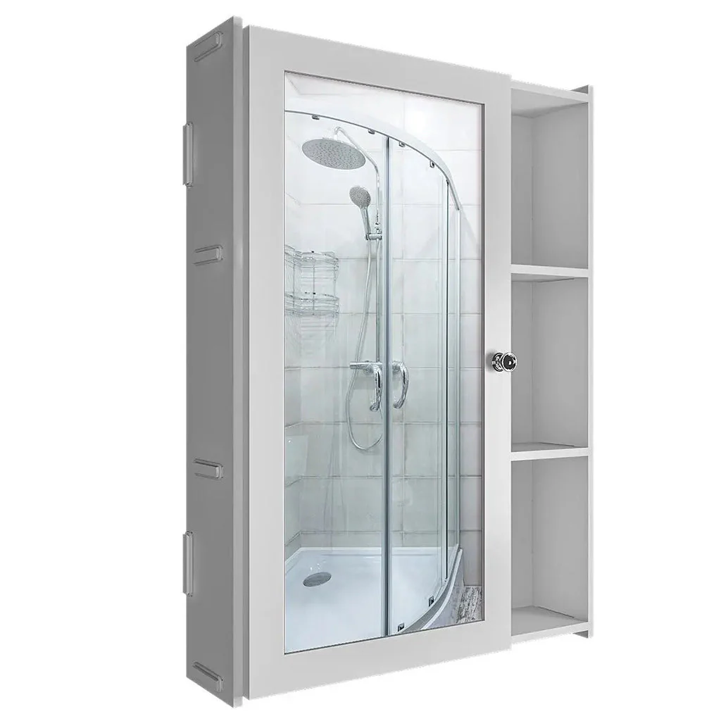 Classic Style White Finish Wooden Bathroom Mirror Cabinet with 5 Spacious Shelves - Image 5