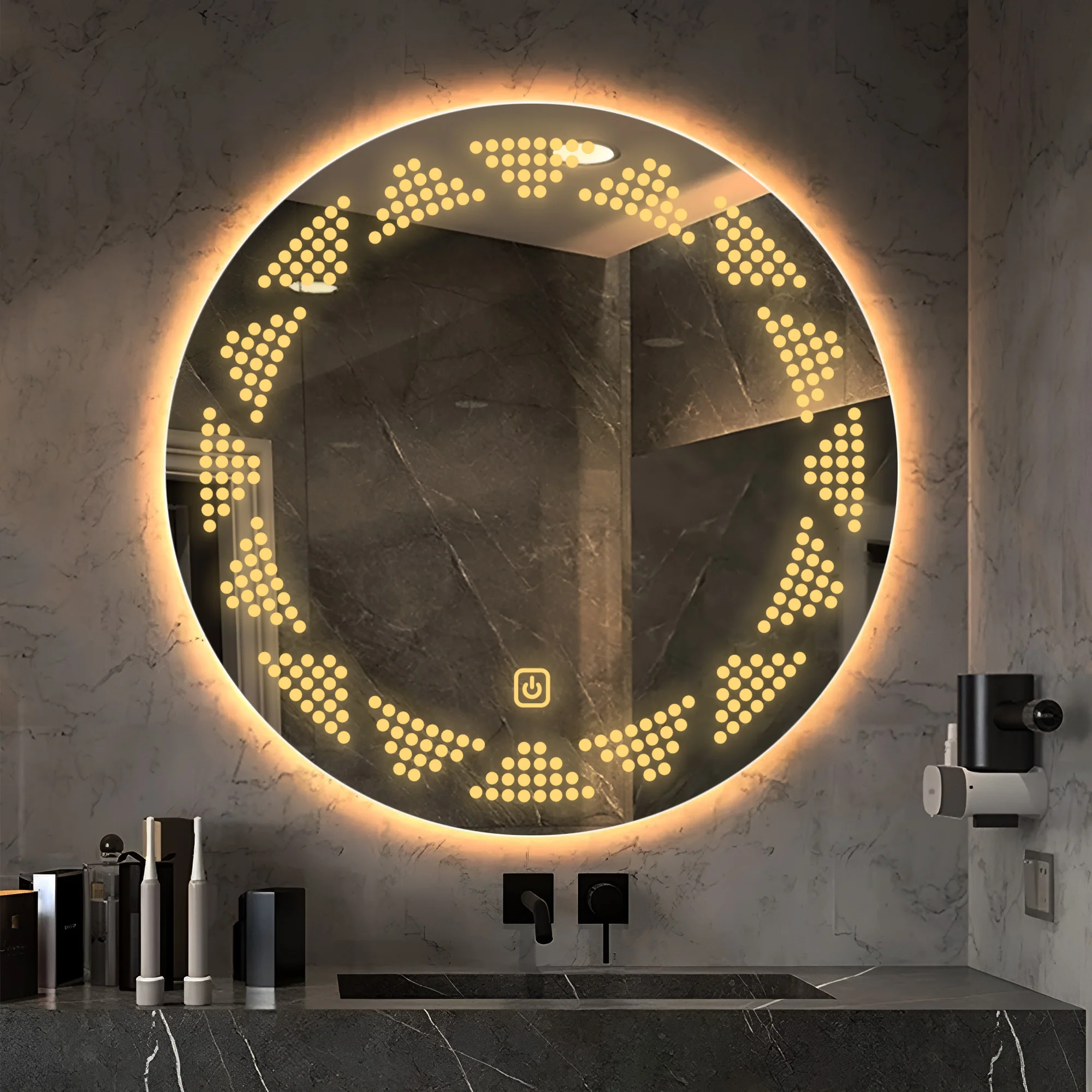Classic Tringles Patten Shaped LED Rounded Shape Bathroom Wall Mirror - Image 2