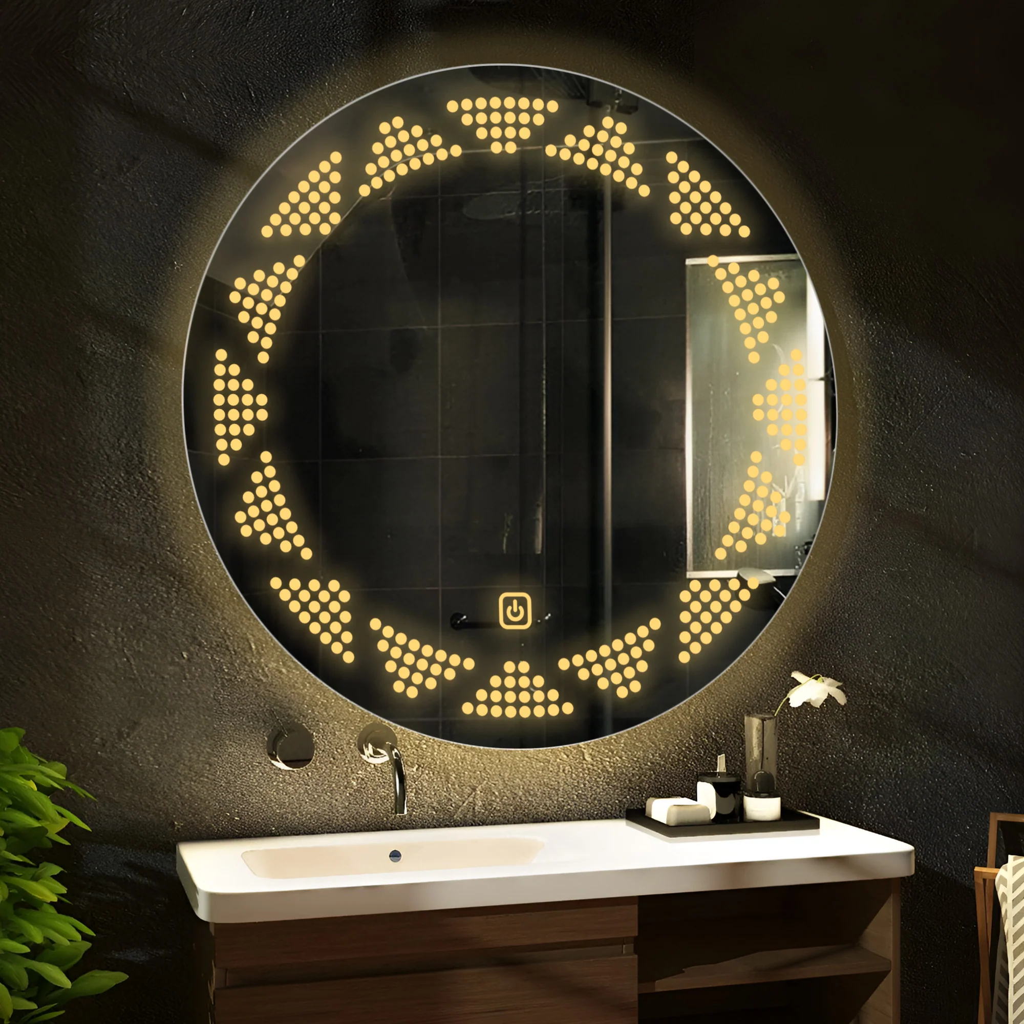 Classic Tringles Patten Shaped LED Rounded Shape Bathroom Wall Mirror - Image 3