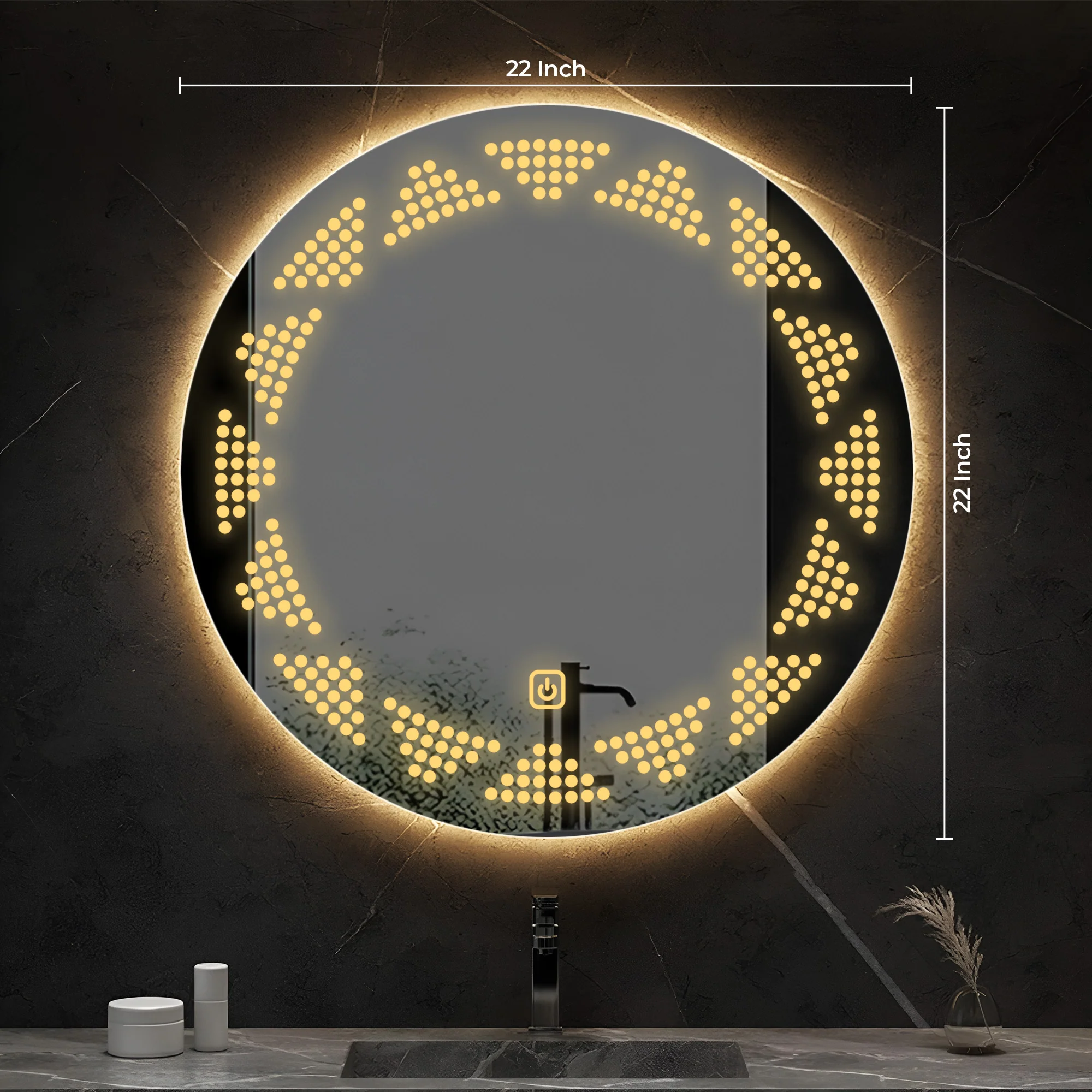 Classic Tringles Patten Shaped LED Rounded Shape Bathroom Wall Mirror - Image 4