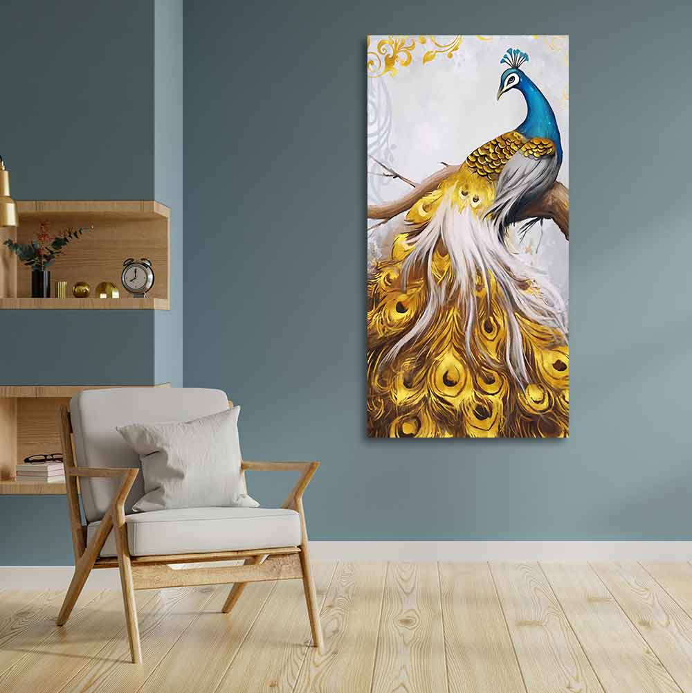 Classic Wall Painting of A Golden Feather Peacock - Image 3